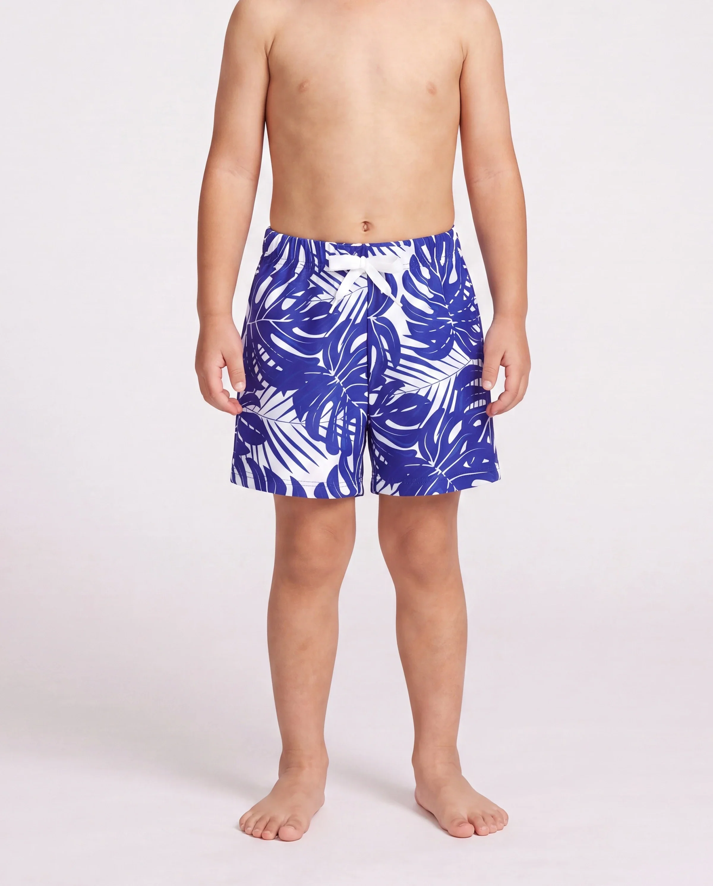 Family Matching Tropical Leaf Print Swim Trunks or Hollow-out Crisscross Straps One-piece Swimsuit Blue - Image 4