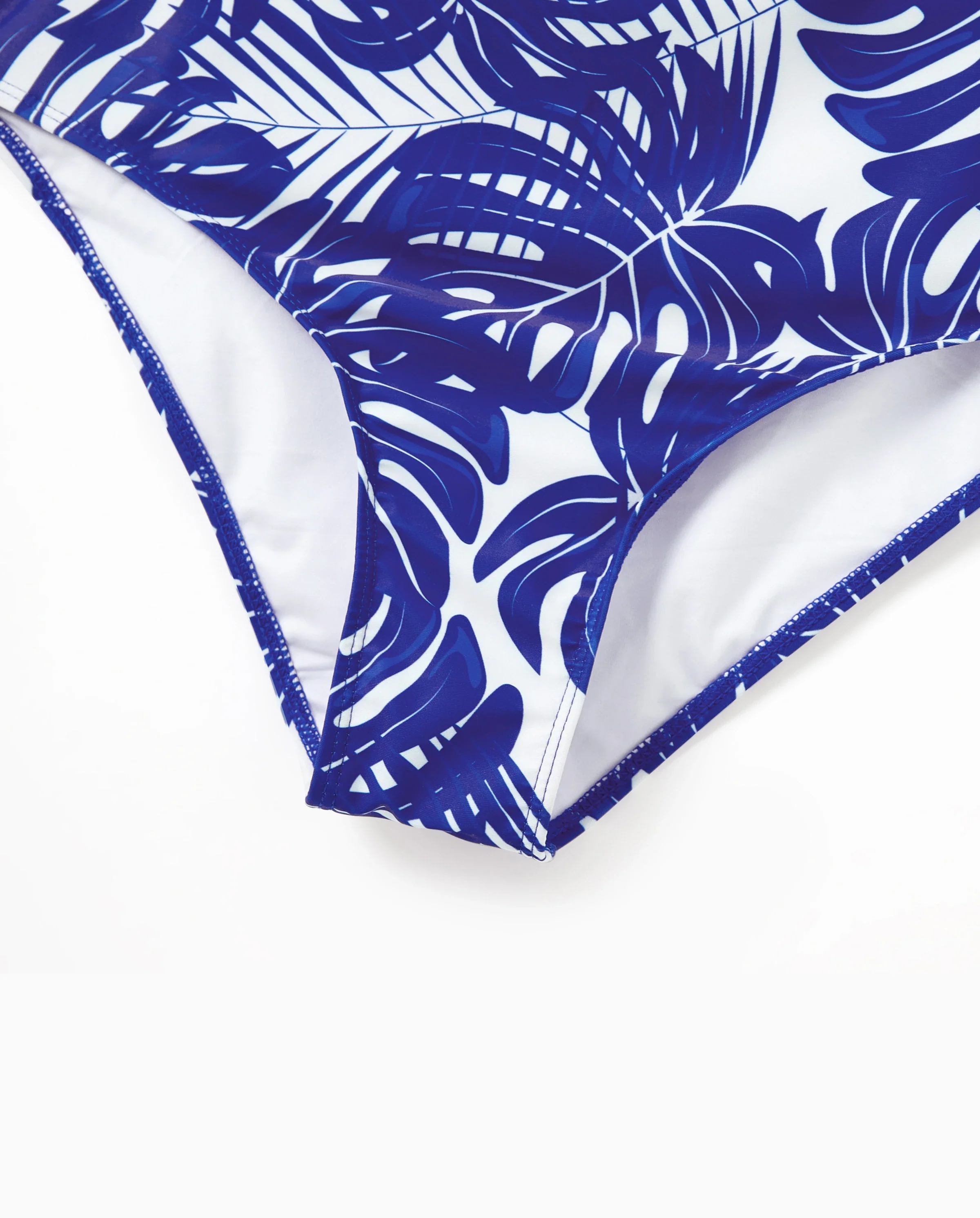 Family Matching Tropical Leaf Print Swim Trunks or Hollow-out Crisscross Straps One-piece Swimsuit Blue - Image 7