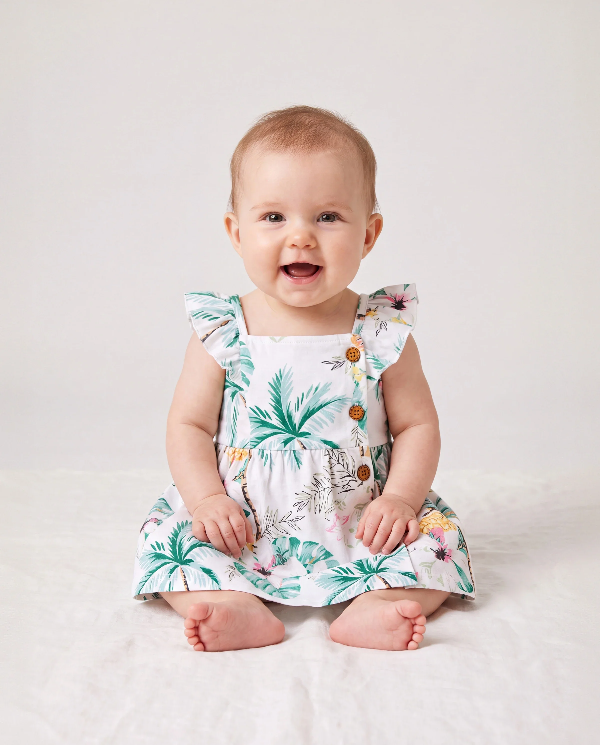 Family Matching Tropical Print Outfits Mommy & Me Tank Dress & Dad/Kids Cotton T-Shirt Set
 Green - Image 4
