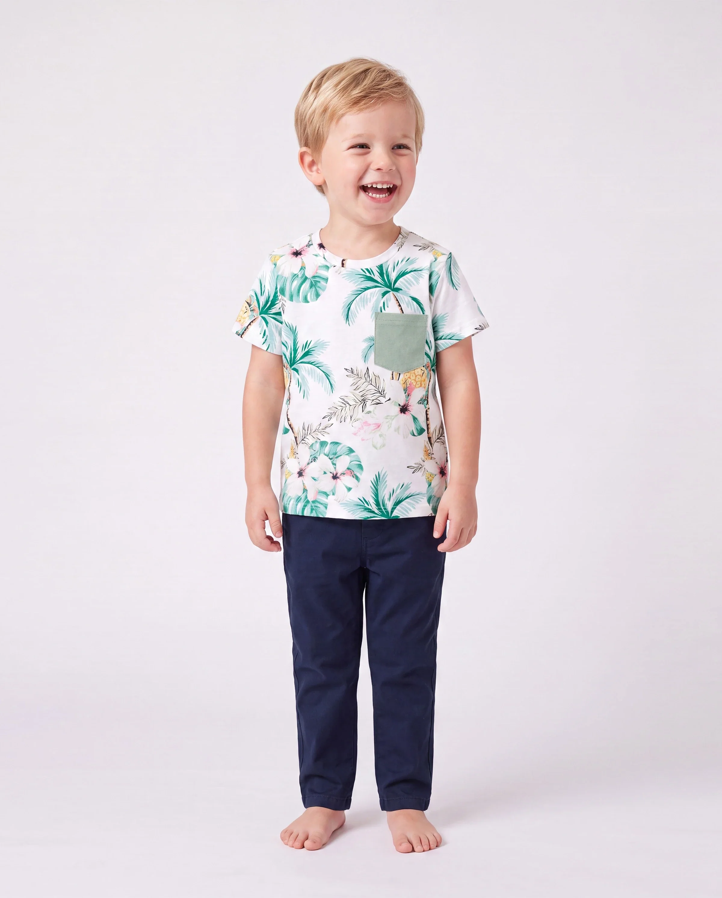Family Matching Tropical Print Outfits Mommy & Me Tank Dress & Dad/Kids Cotton T-Shirt Set
 Green - Image 5