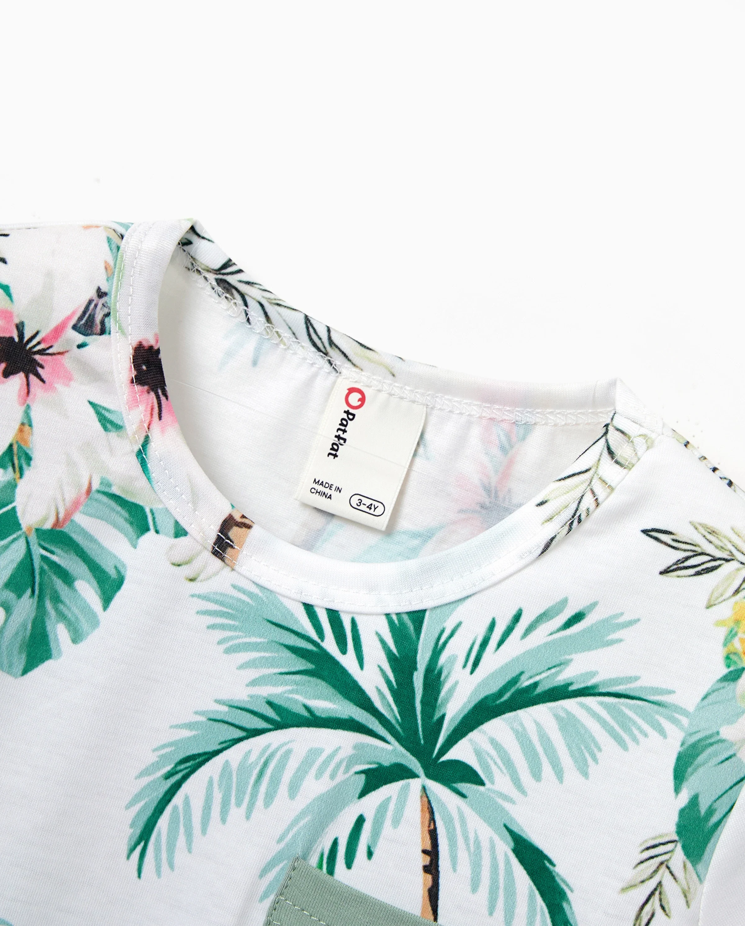 Family Matching Tropical Print Outfits Mommy & Me Tank Dress & Dad/Kids Cotton T-Shirt Set
 Green - Image 9