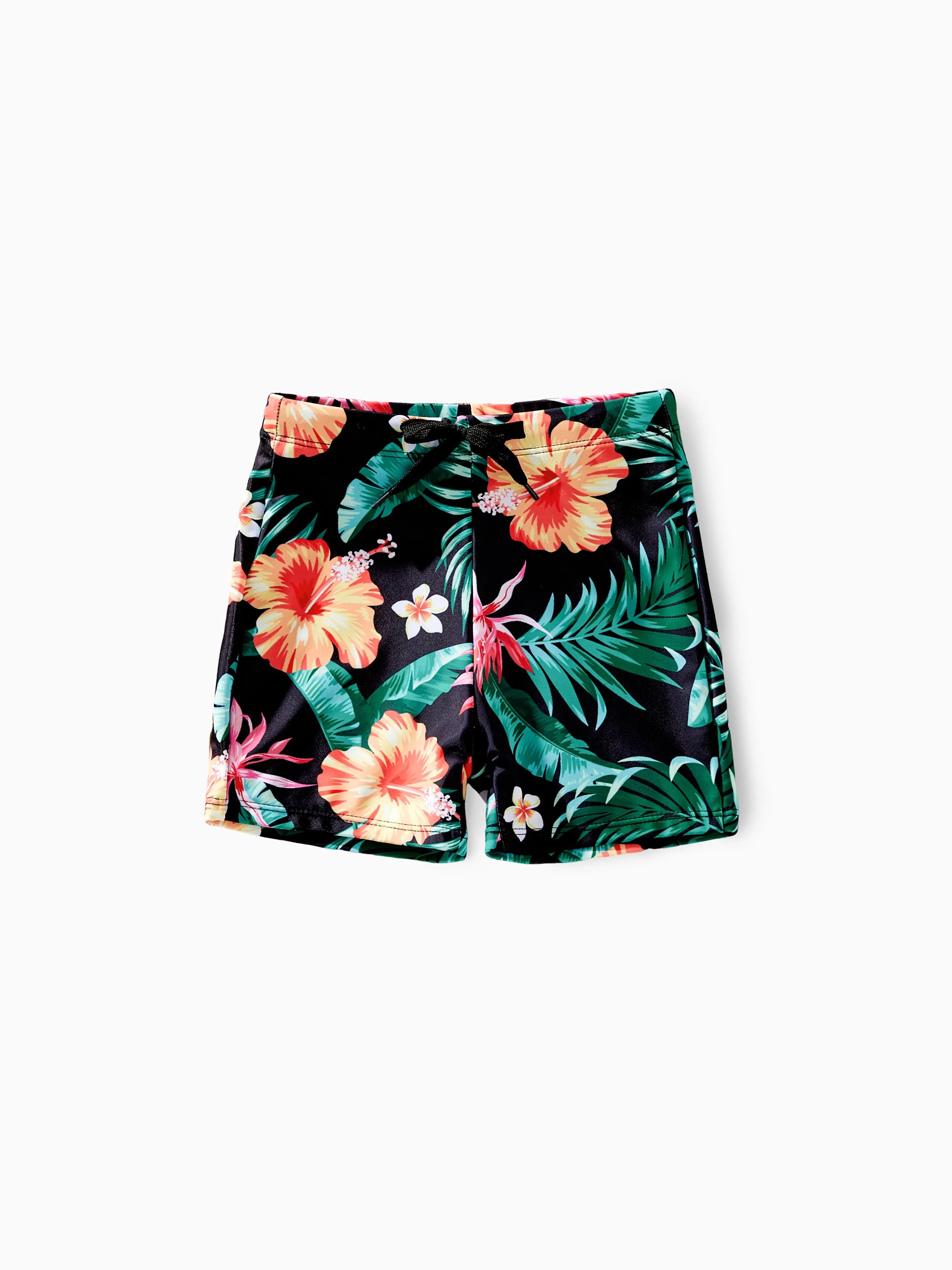 Family Matching Tropical Print Swimwear Set V-Neck Bikini & Swim Trunks Black - Image 13