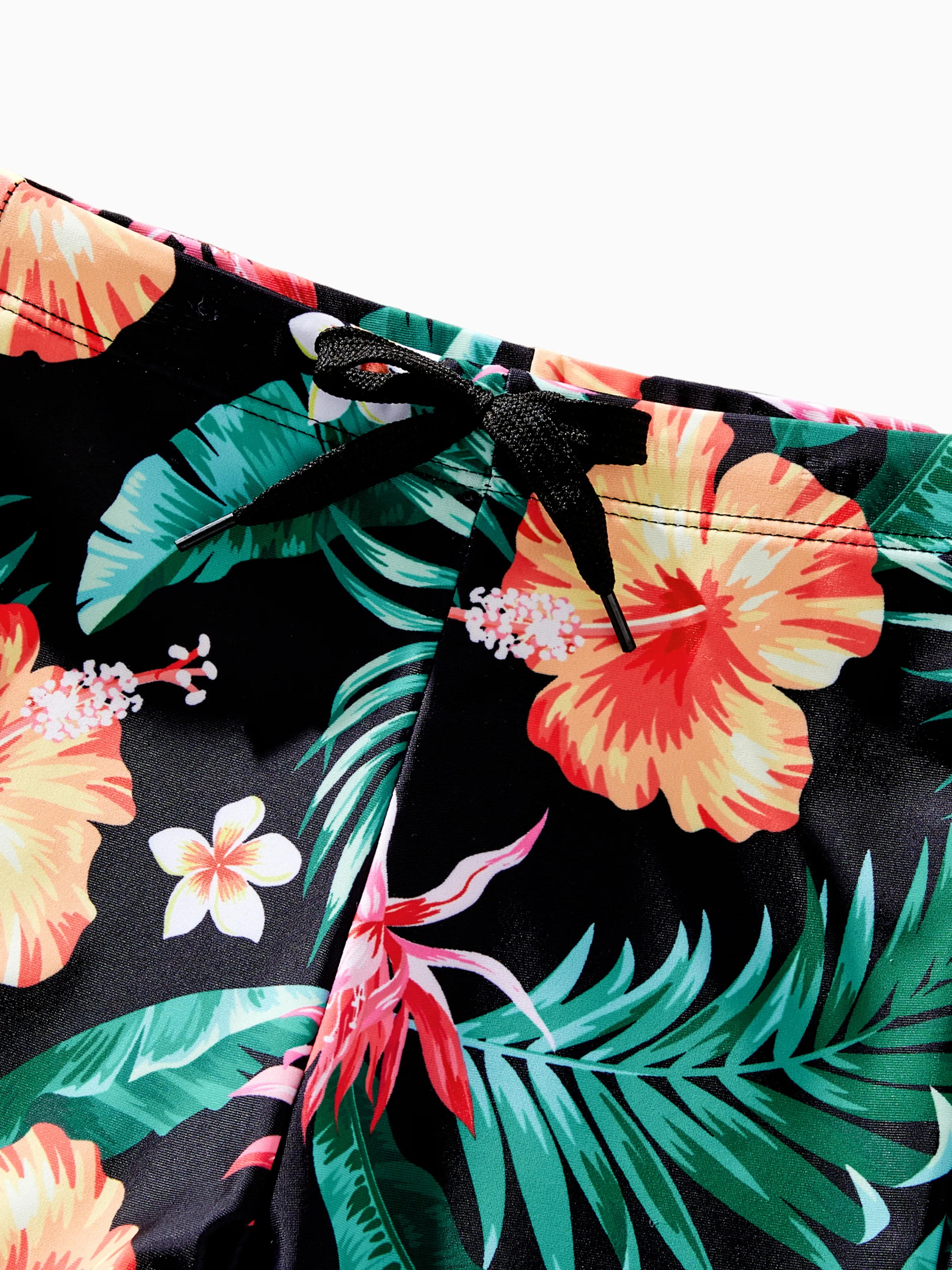 Family Matching Tropical Print Swimwear Set V-Neck Bikini & Swim Trunks Black - Image 14