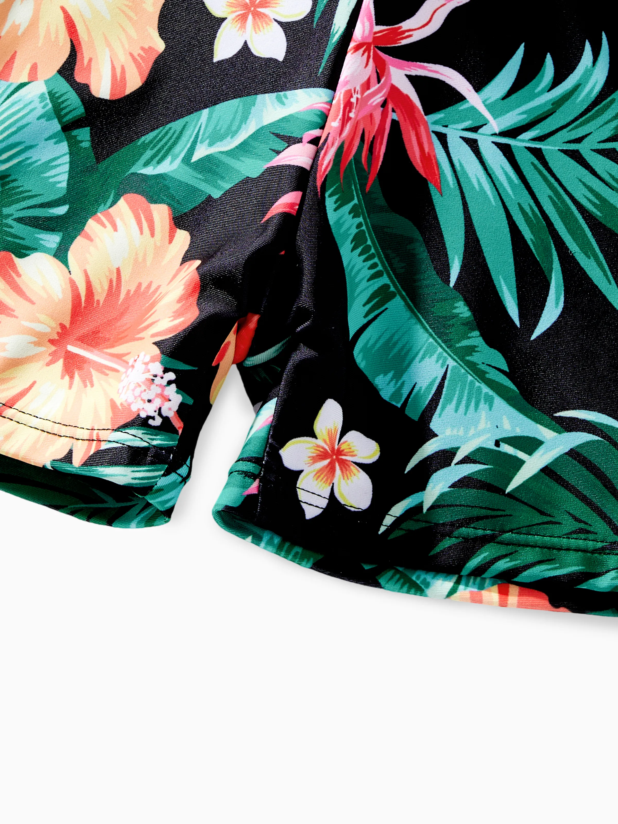 Family Matching Tropical Print Swimwear Set V-Neck Bikini & Swim Trunks Black - Image 15