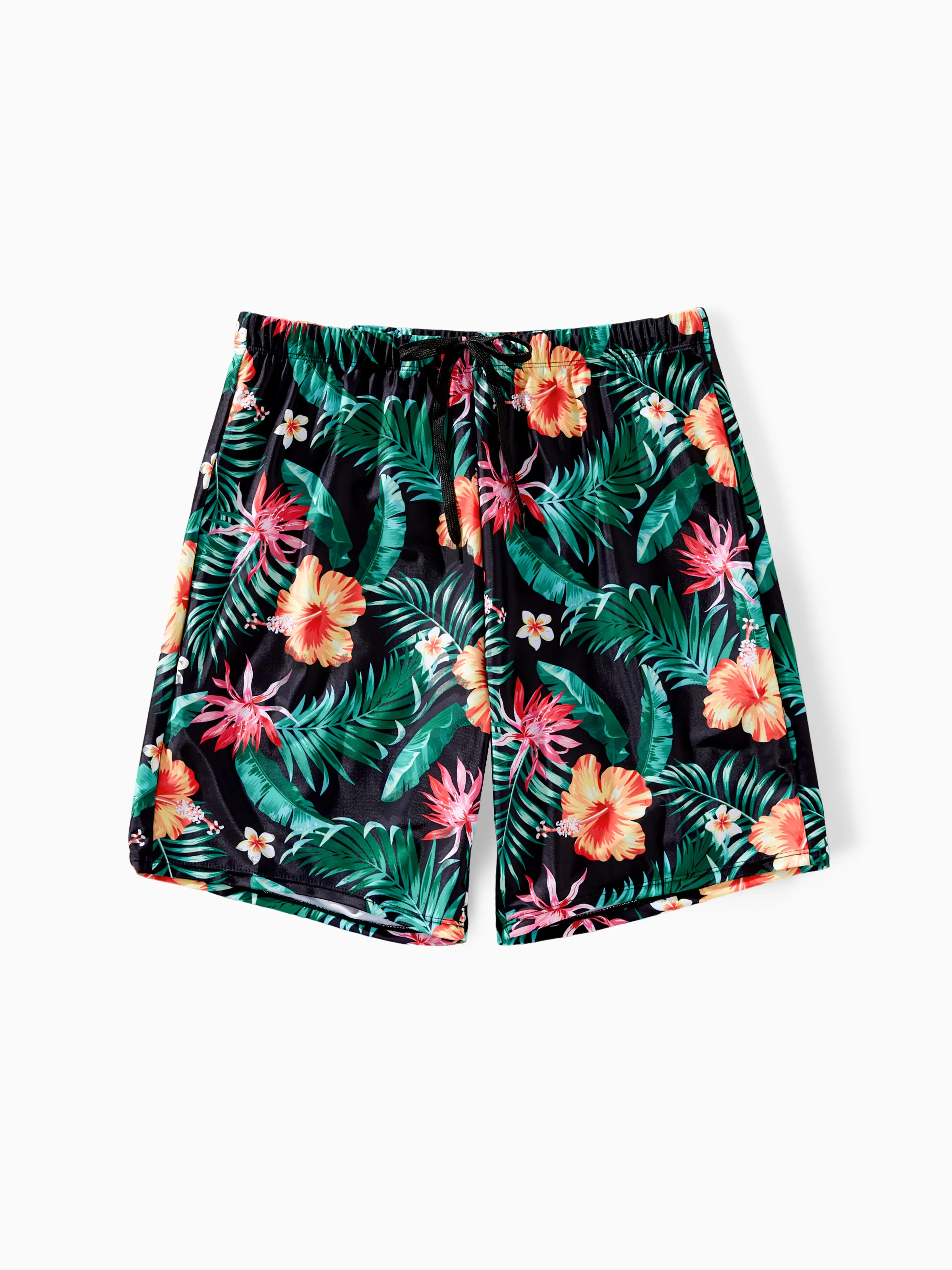 Family Matching Tropical Print Swimwear Set V-Neck Bikini & Swim Trunks Black - Image 16