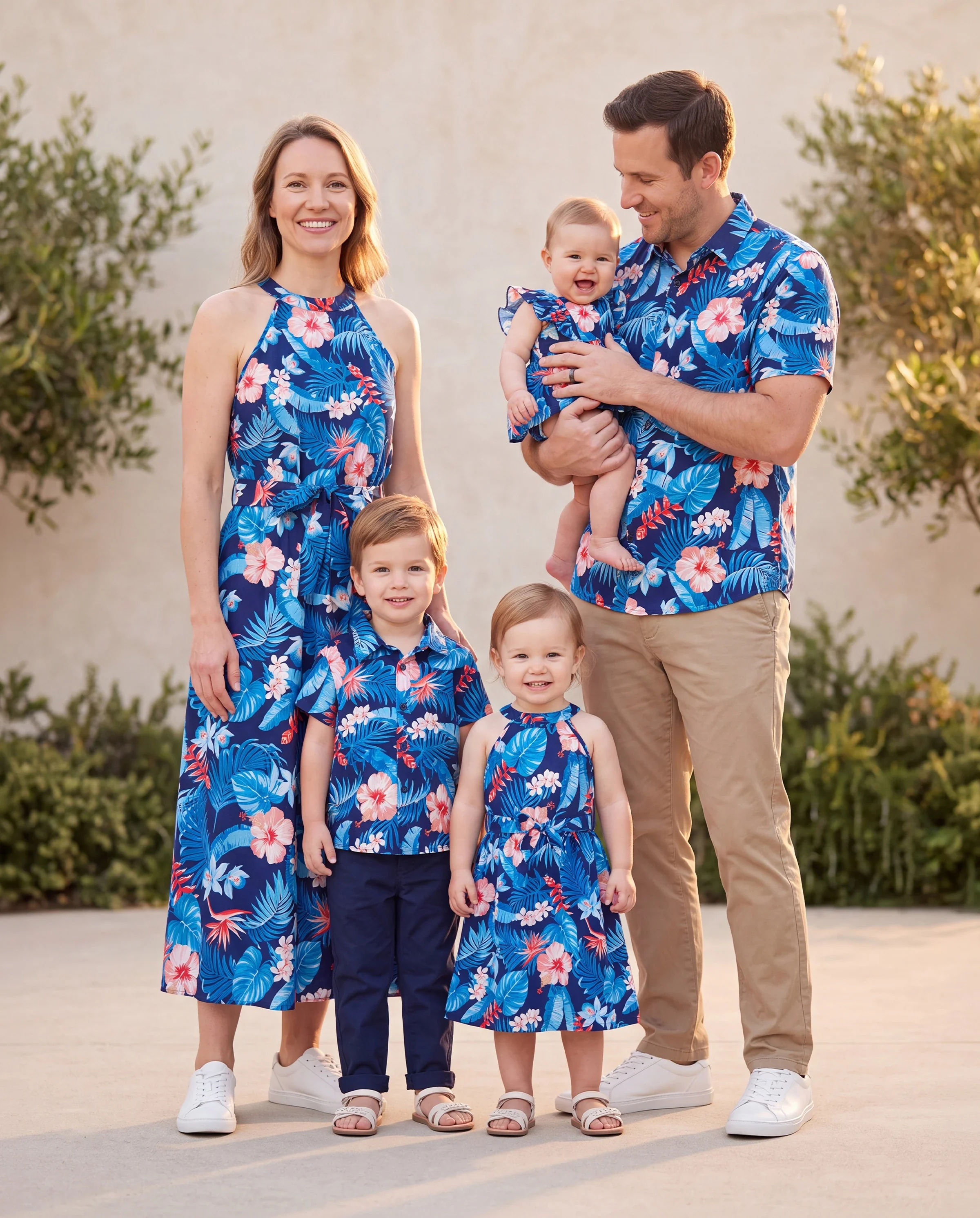 Family Matching Vacation Set Tropical Floral Print Shirt or Halter Dresses for Dad, Mom, Kids & Baby, Perfect for Summer Holidays & Family Photos Deep Blue - Image 11