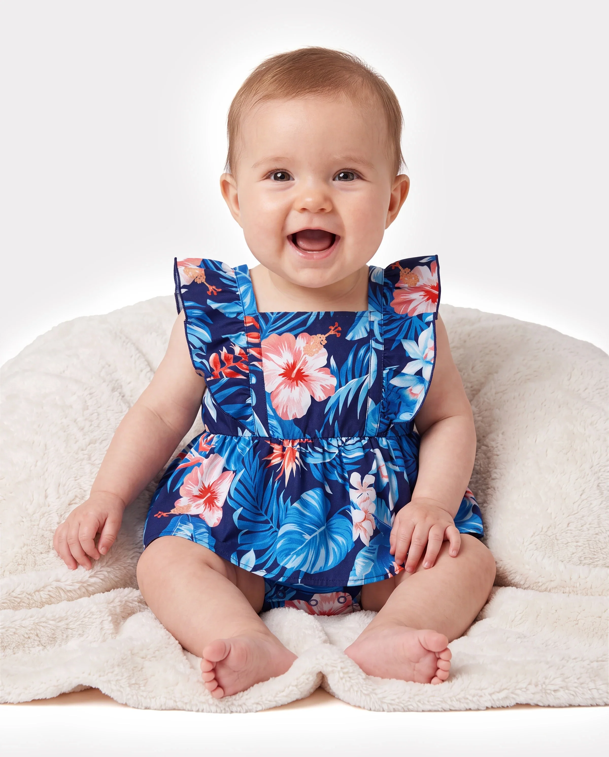 Family Matching Vacation Set Tropical Floral Print Shirt or Halter Dresses for Dad, Mom, Kids & Baby, Perfect for Summer Holidays & Family Photos Deep Blue - Image 4