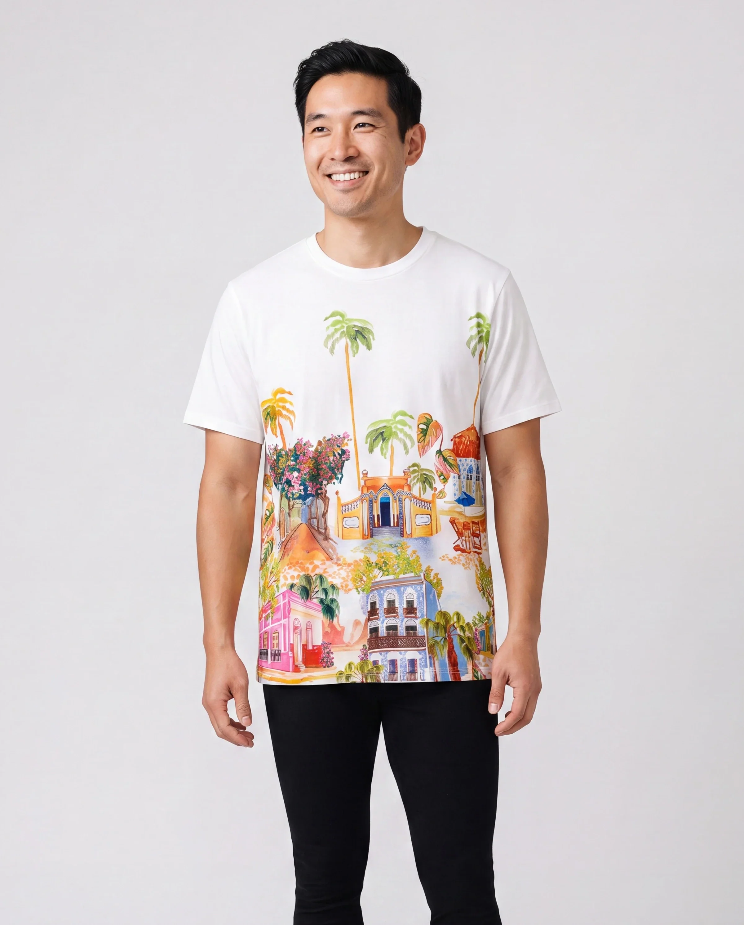 Family Matching Vacation Set Tropical Pineapple Coconut Tree Print Short-sleeve T-shirt or Hollow out Strap Dress for Summer Vacation White - Image 5
