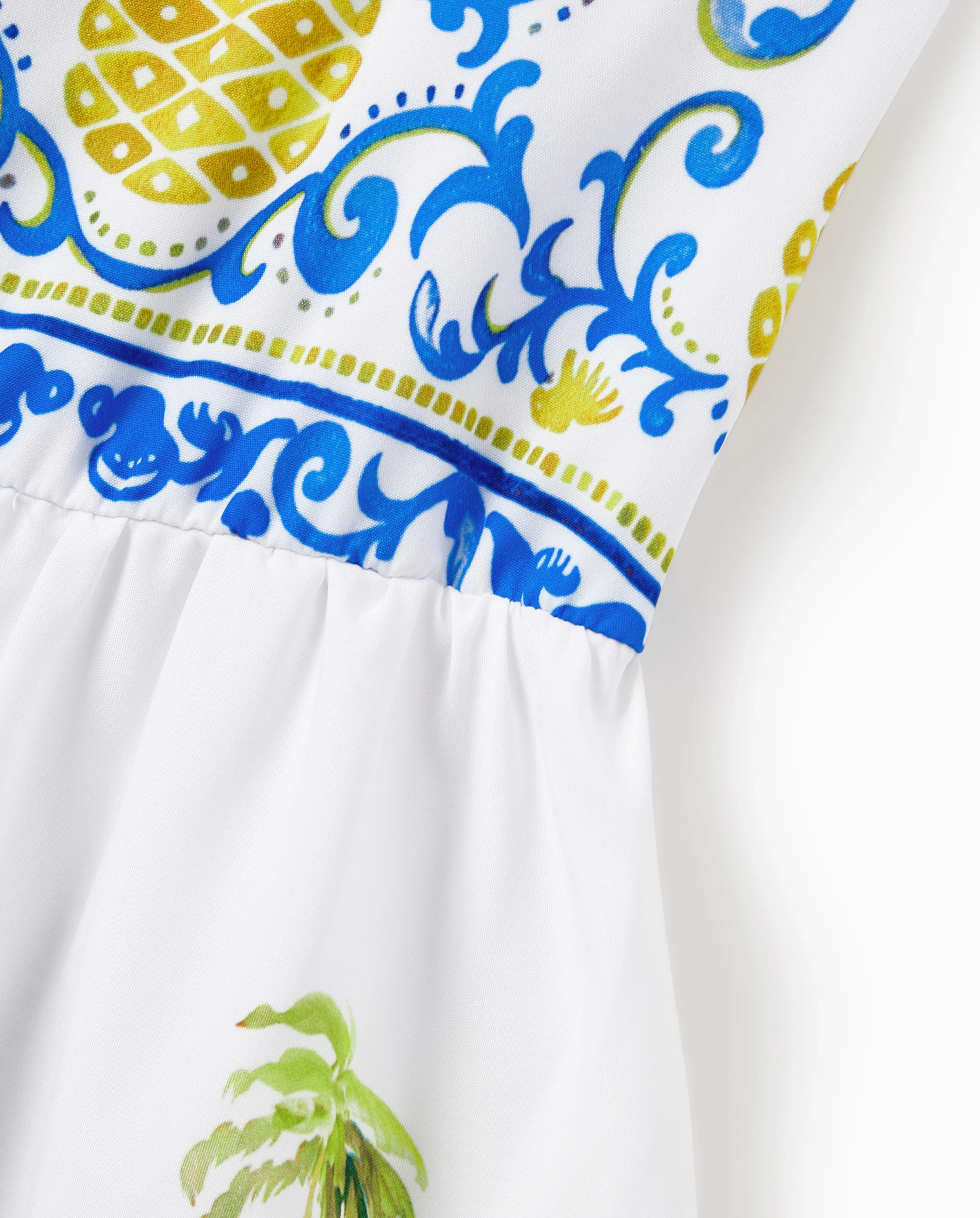 Family Matching Vacation Set Tropical Pineapple Coconut Tree Print Short-sleeve T-shirt or Hollow out Strap Dress for Summer Vacation White - Image 7