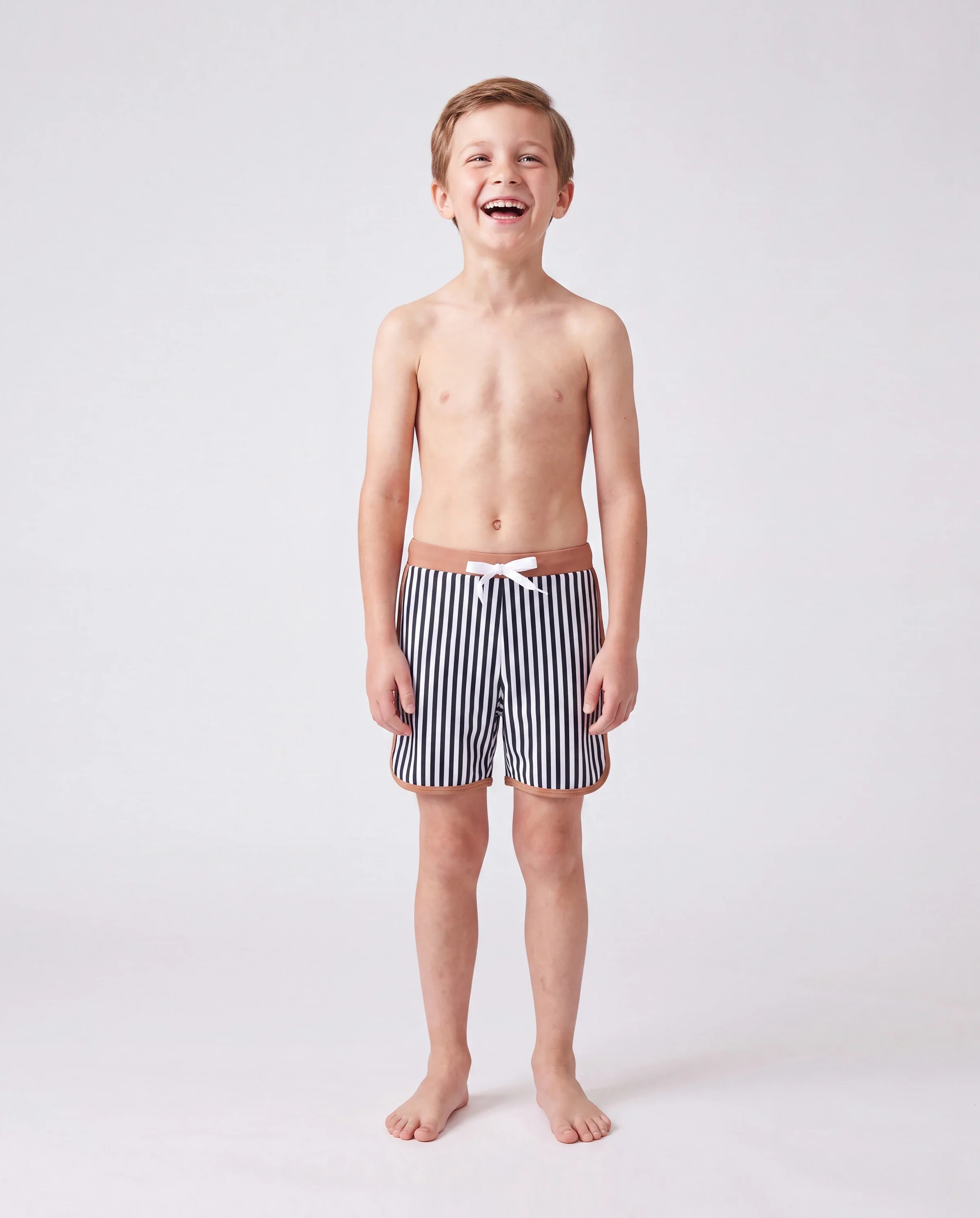 Family Matching Vertical Stripe Drawstring Swim Drunks or Besties Printed Crop Tank Bikini Khaki - Image 4