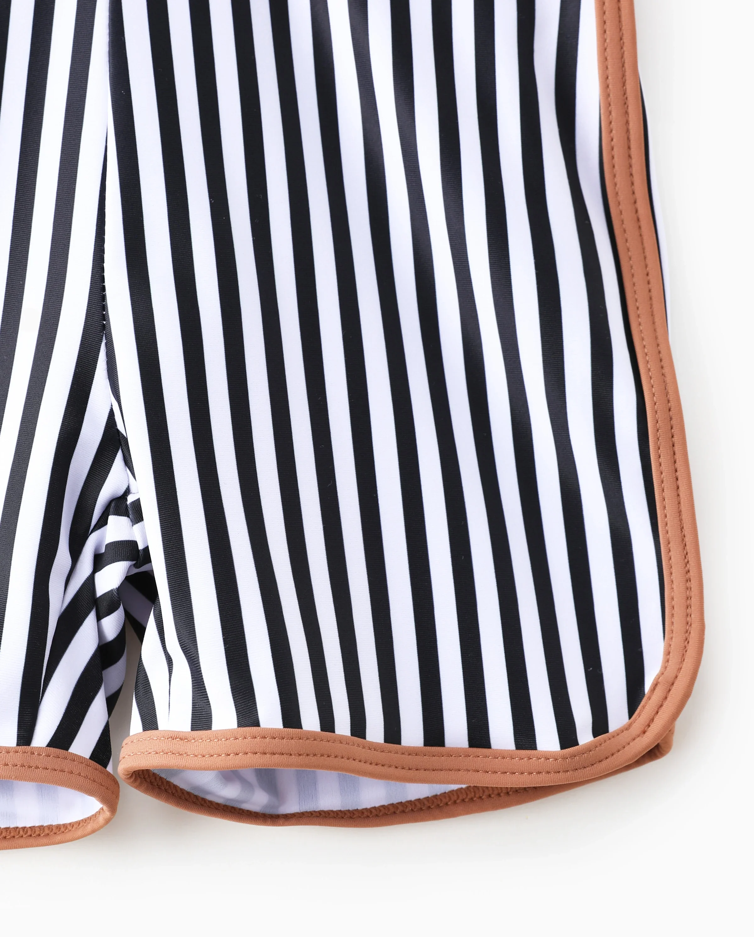 Family Matching Vertical Stripe Drawstring Swim Drunks or Besties Printed Crop Tank Bikini Khaki - Image 7