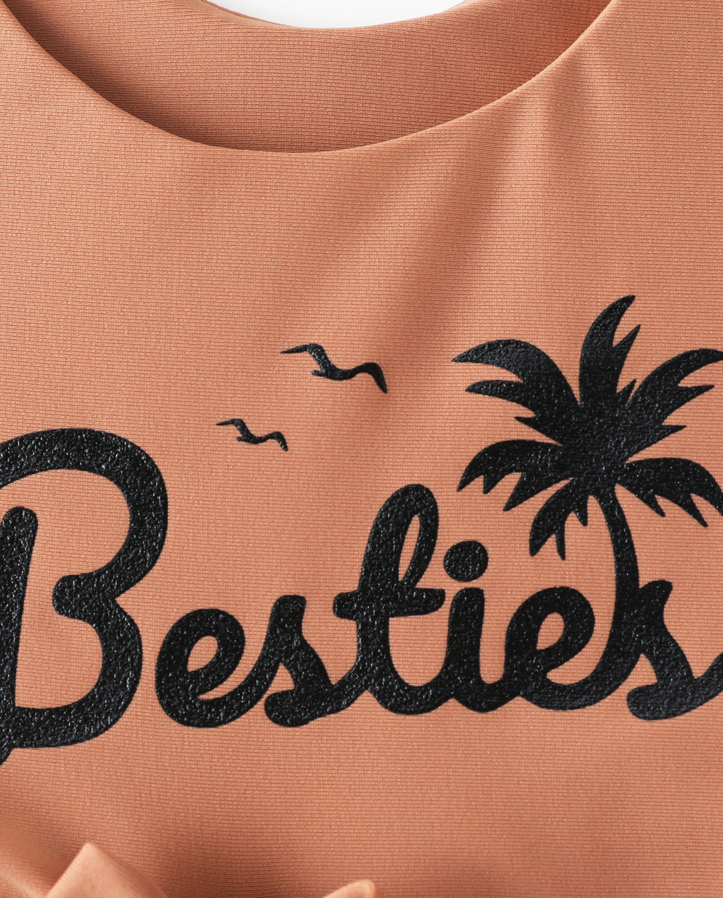 Family Matching Vertical Stripe Drawstring Swim Drunks or Besties Printed Crop Tank Bikini Khaki - Image 8