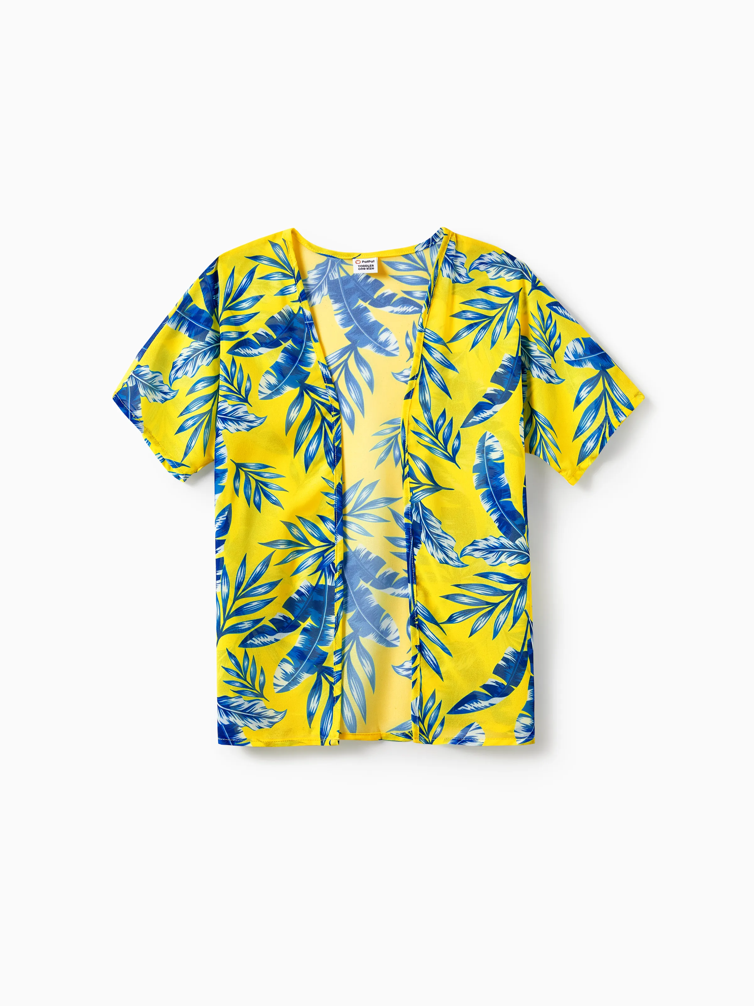 Family Matching Yellow Leaf Print Swim Trunks or Ruched Flutter Sleeve Bikini with Optional Swim Cover Up Yellow - Image 14