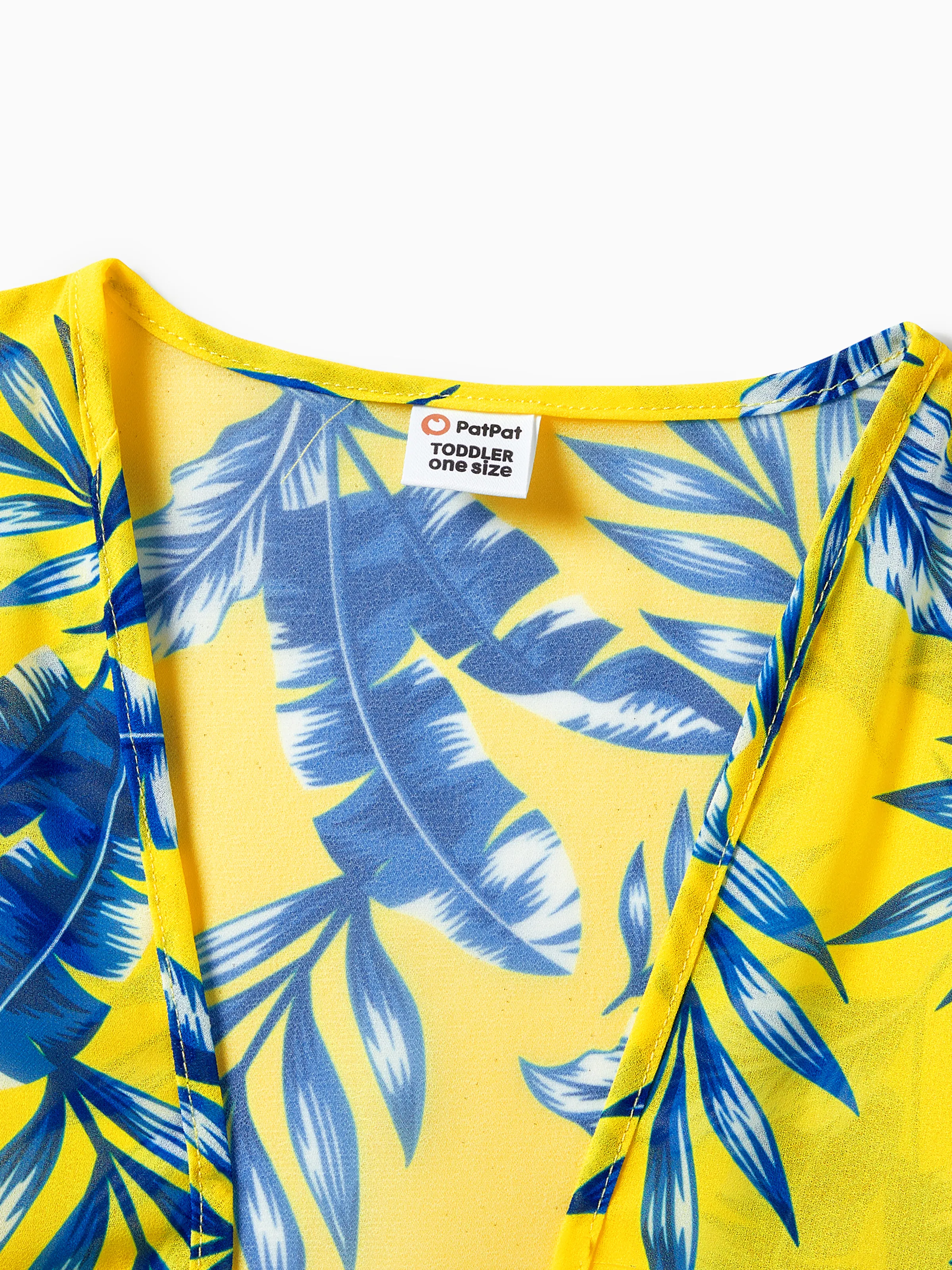 Family Matching Yellow Leaf Print Swim Trunks or Ruched Flutter Sleeve Bikini with Optional Swim Cover Up Yellow - Image 15