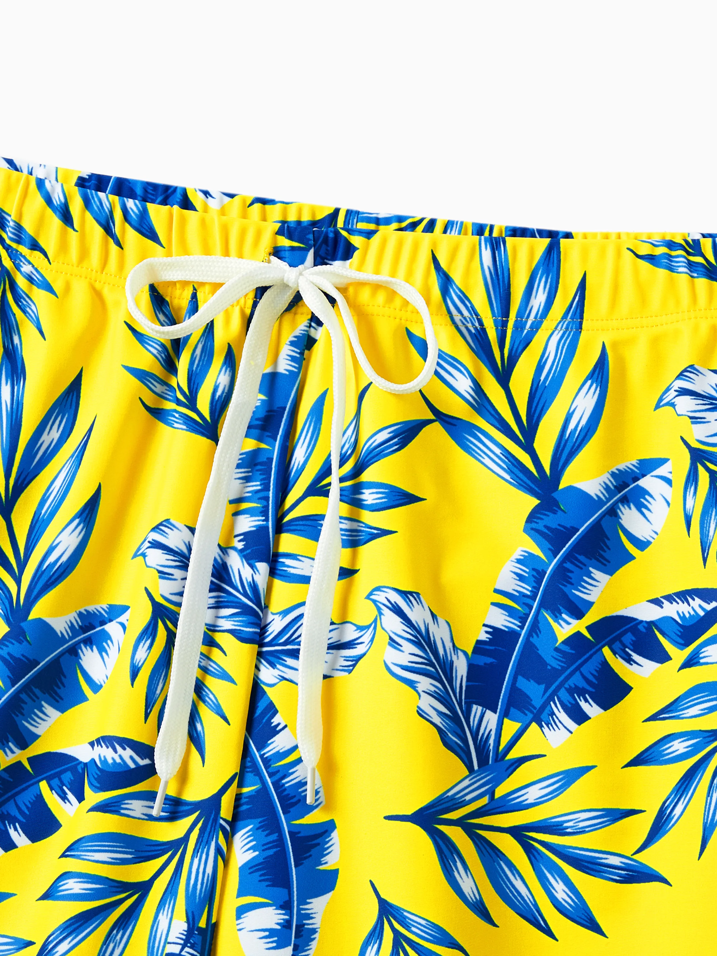 Family Matching Yellow Leaf Print Swim Trunks or Ruched Flutter Sleeve Bikini with Optional Swim Cover Up Yellow - Image 23