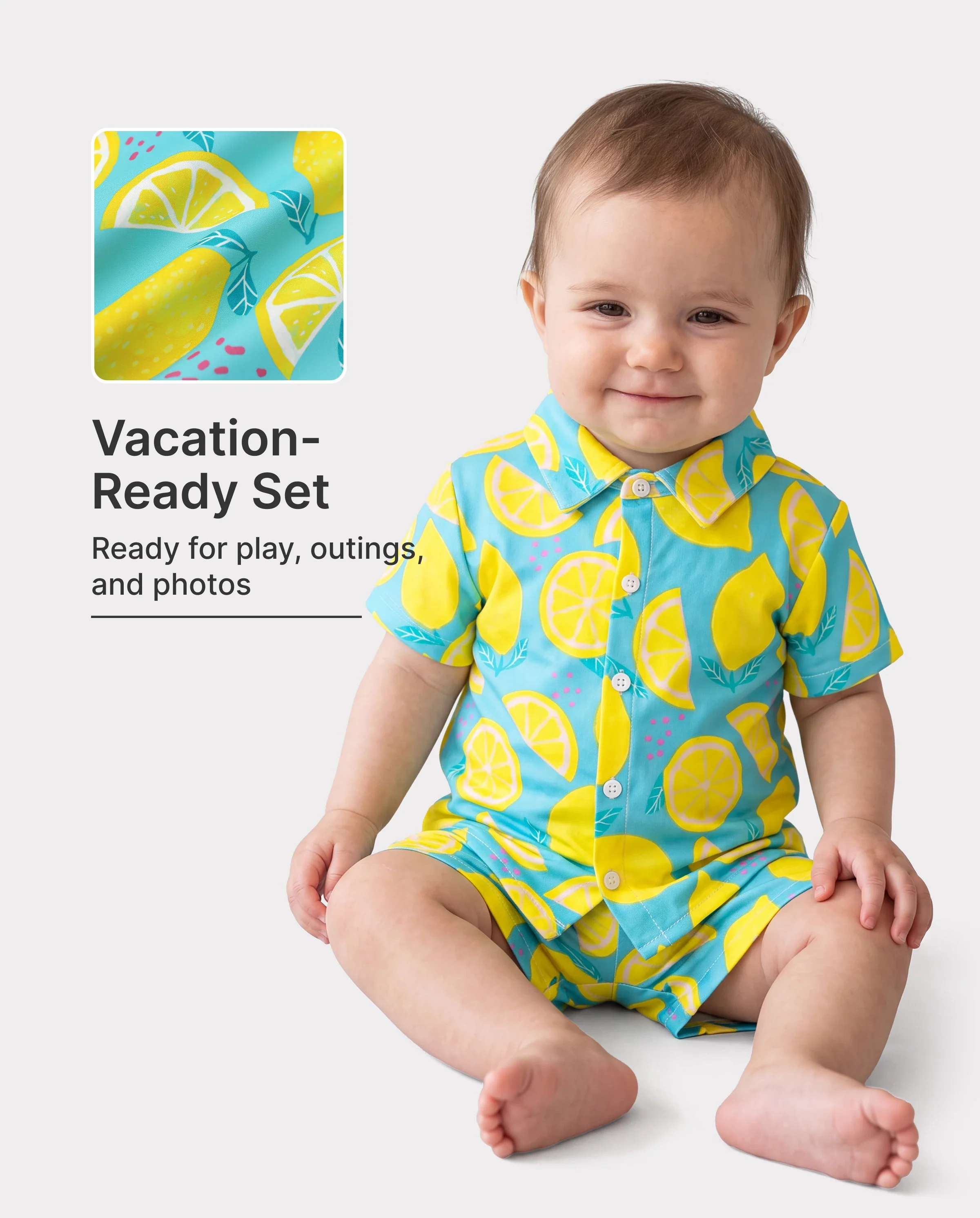 Fresh Market Baby Boy Lemon Shirt & Shorts Set Turquoise - Image 2