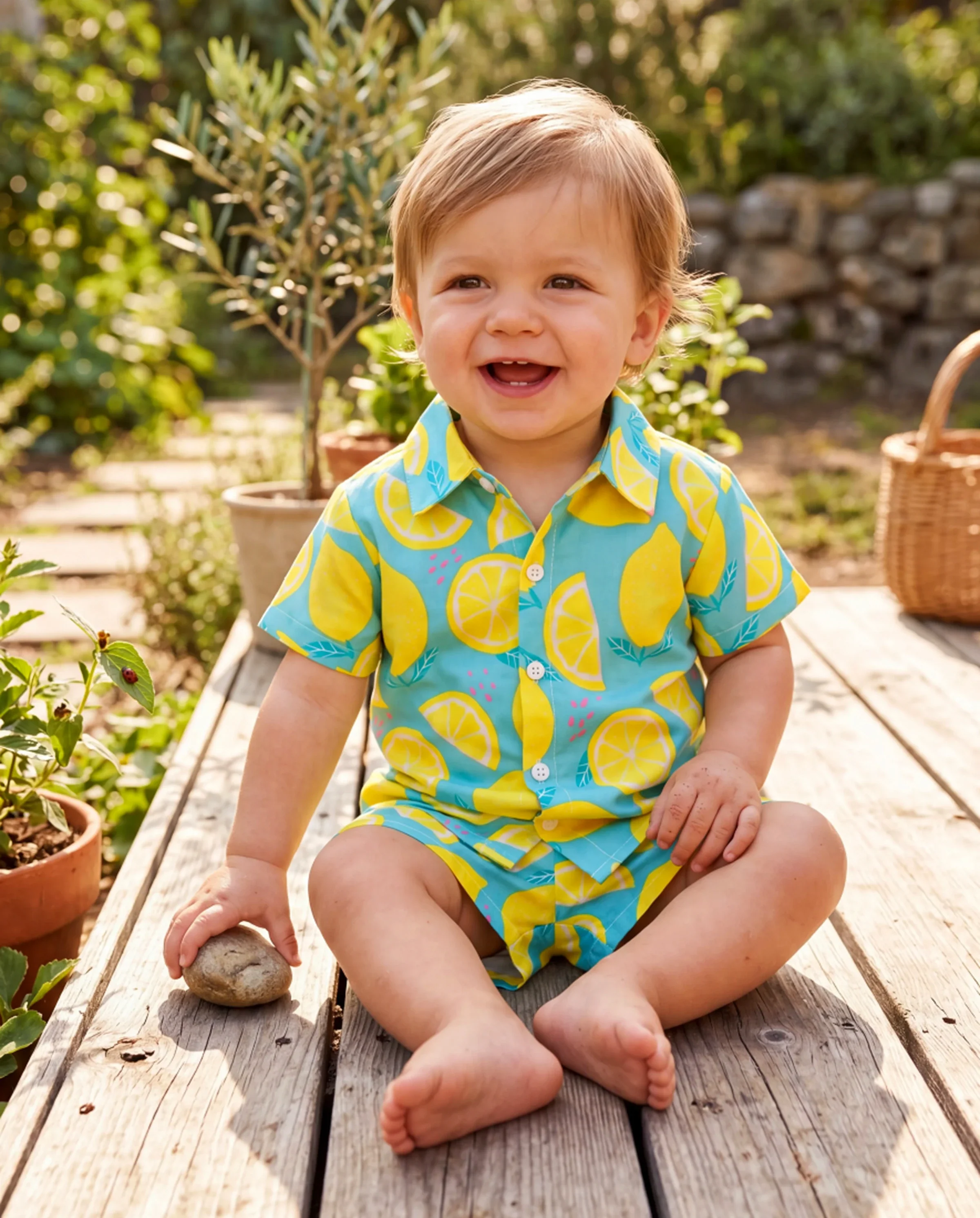 Fresh Market Baby Boy Lemon Shirt & Shorts Set Turquoise - Image 6