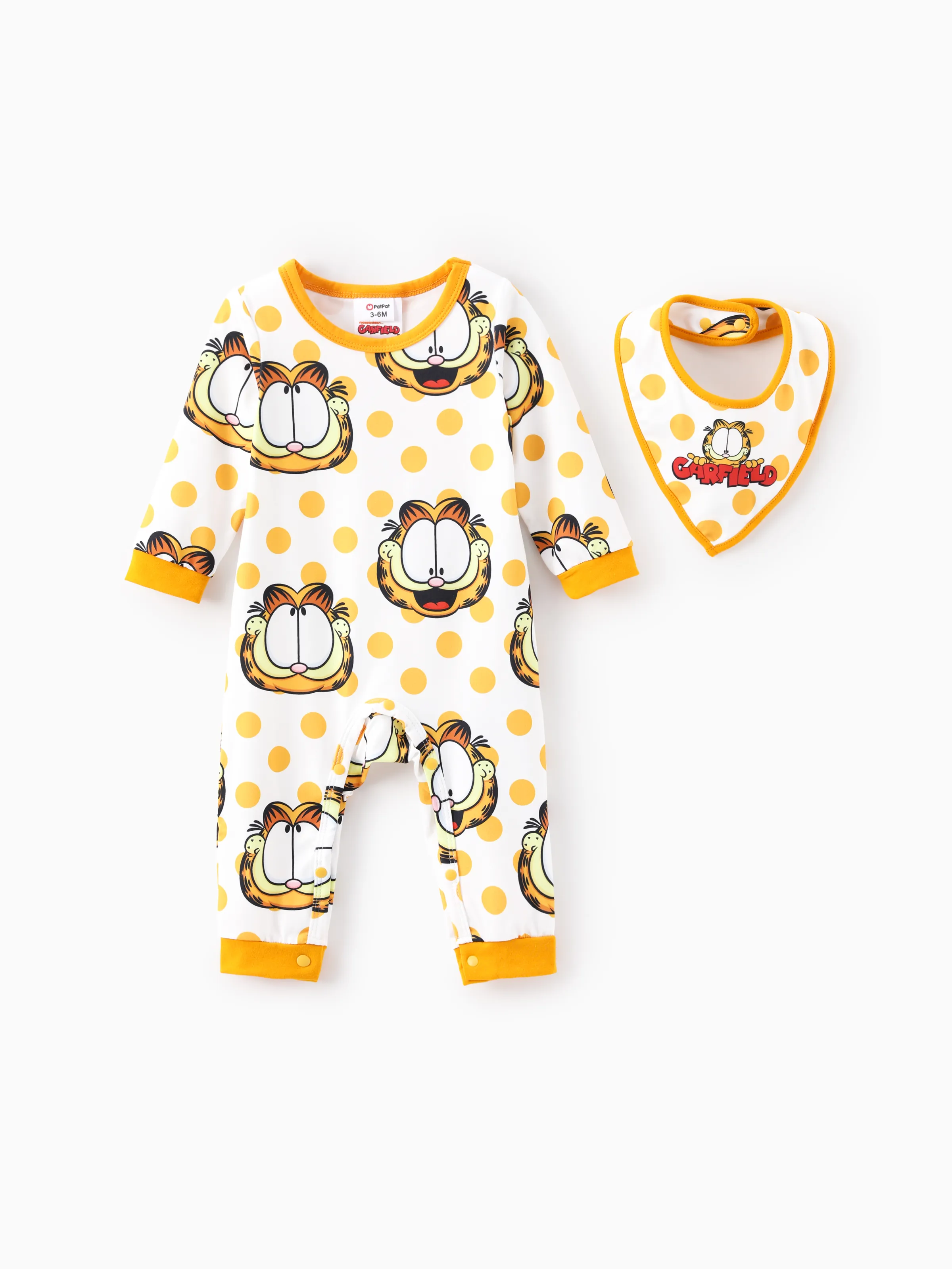 Garfield Baby Boy/Girl 2pcs Polka Dot Long-sleeve Jumpsuit with Drool Bibs Set
Yellow