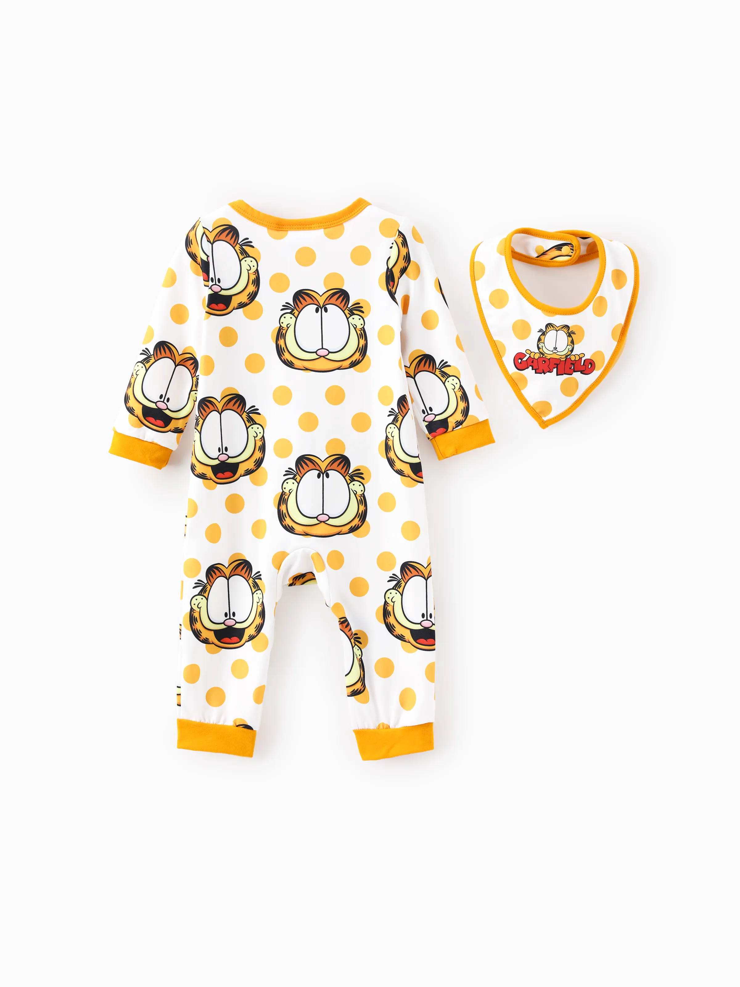 Garfield Baby Boy/Girl 2pcs Polka Dot Long-sleeve Jumpsuit with Drool Bibs Set
Yellow - Image 2
