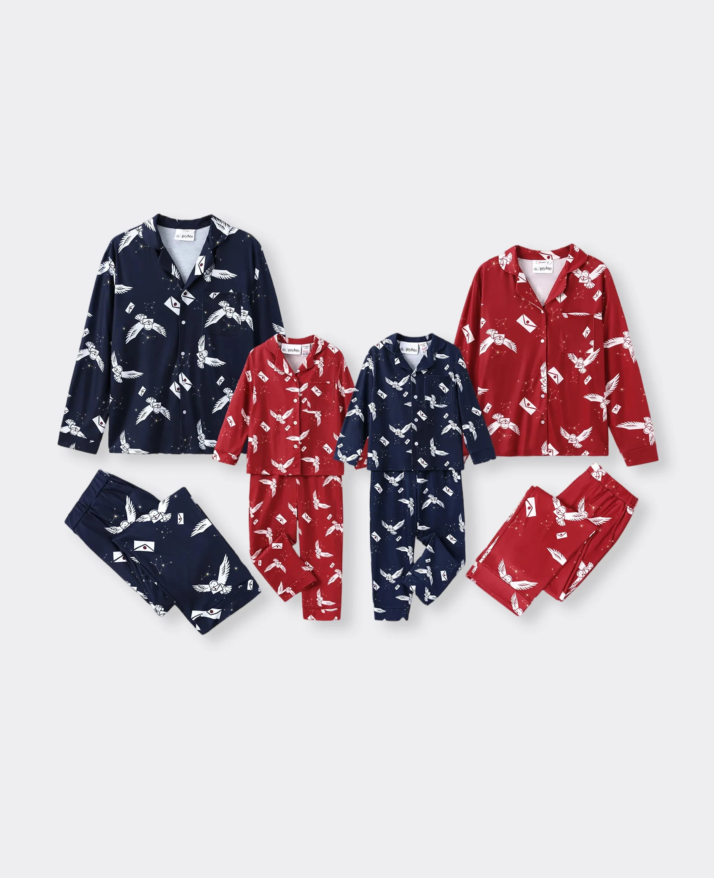 Harry Potter Family Matching 2pcs Christmas Owl Pattern Lapel Long-sleeve Pajamas Set (Flame Resistant) MultiColour