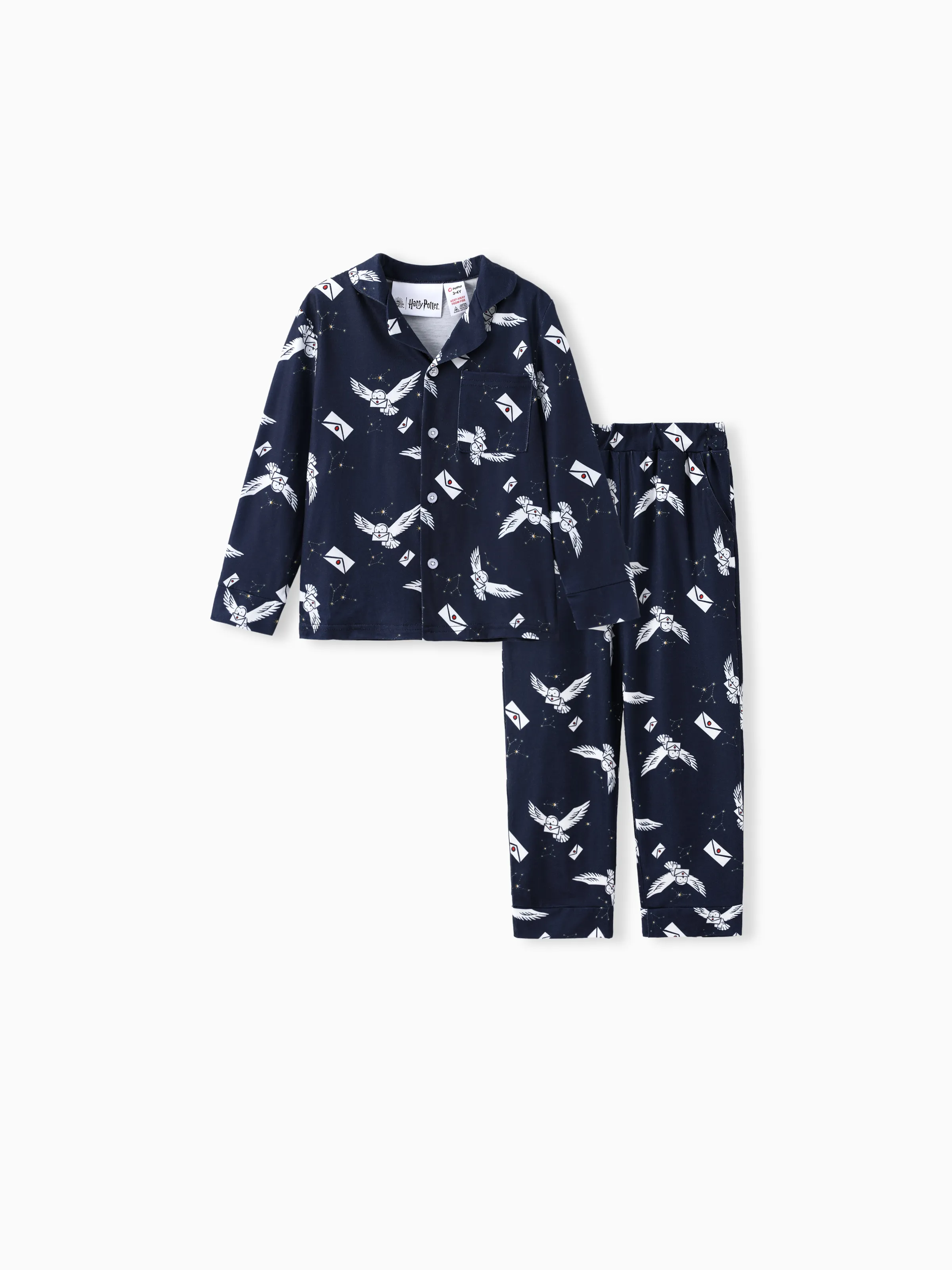 Harry Potter Family Matching 2pcs Christmas Owl Pattern Lapel Long-sleeve Pajamas Set (Flame Resistant) MultiColour - Image 12