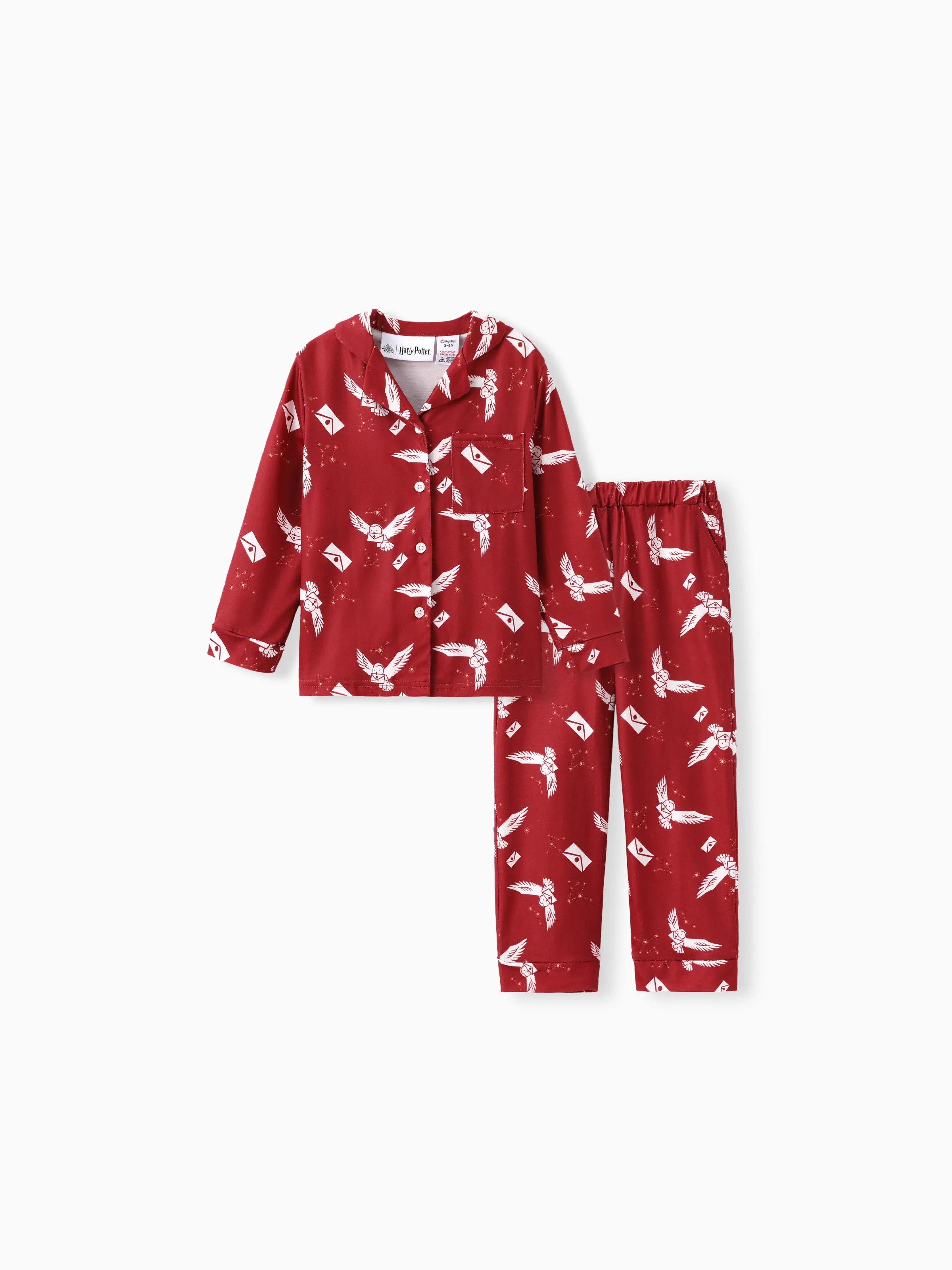 Harry Potter Family Matching 2pcs Christmas Owl Pattern Lapel Long-sleeve Pajamas Set (Flame Resistant) MultiColour - Image 7