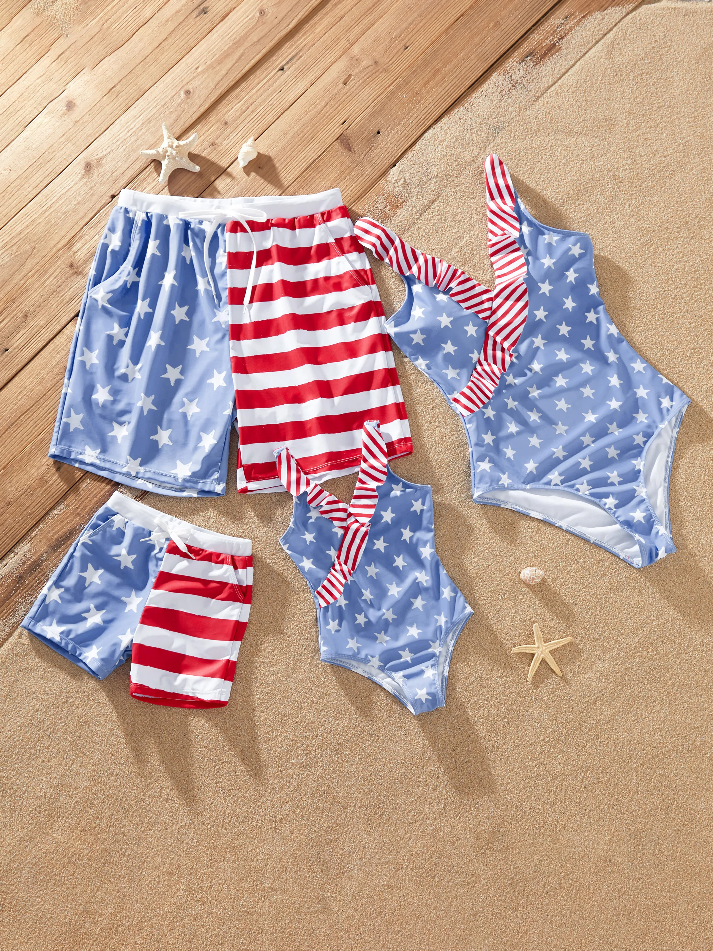 Independence Day 4th of July Daddy & Son Patriotic Swimwear Stars and Stripes Board Shorts Blue - Image 2