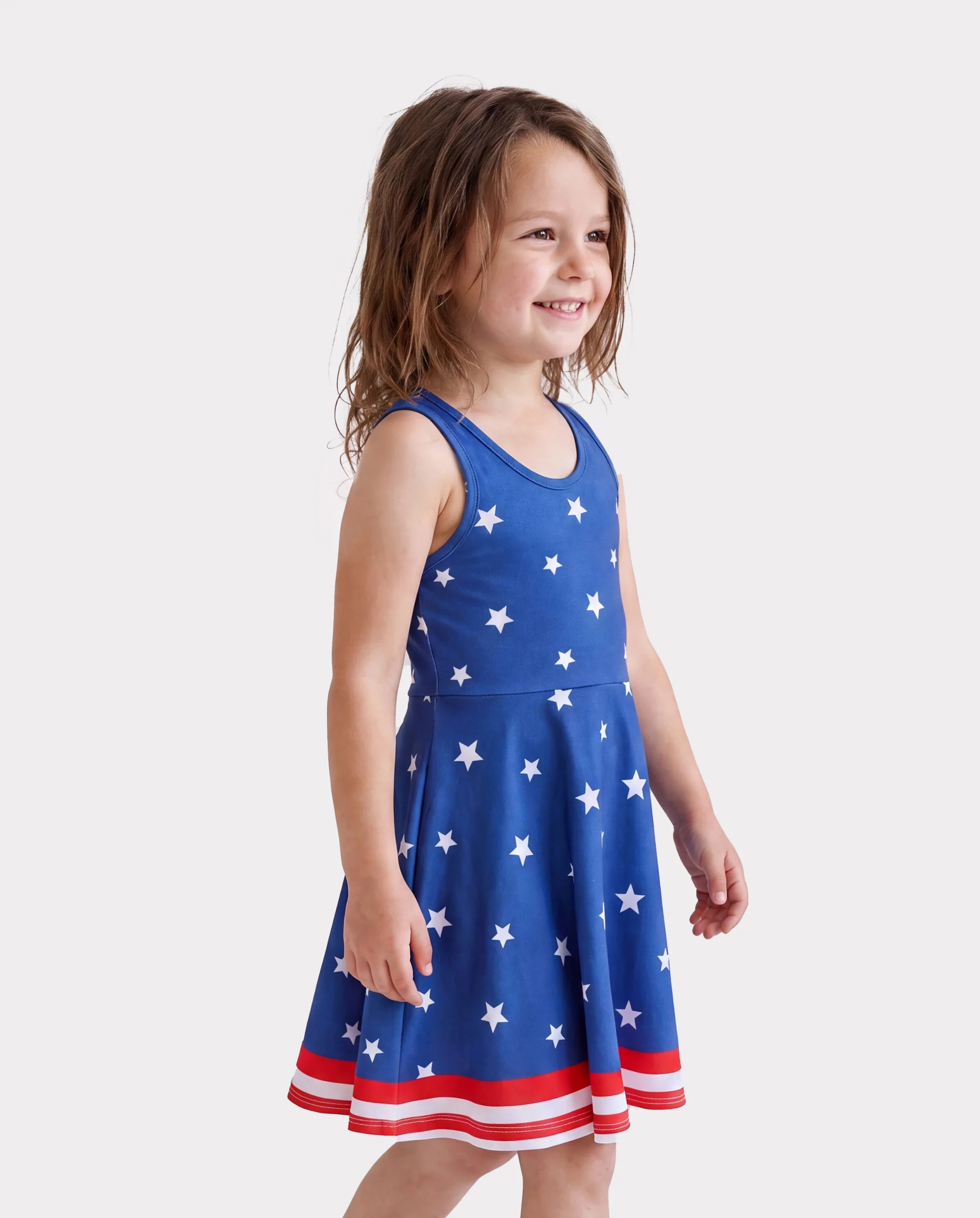 Independence Day Toddler Girls Patriotic Cherry/Star Print Casual Sleeveless Dress Dark Blue - Image 3