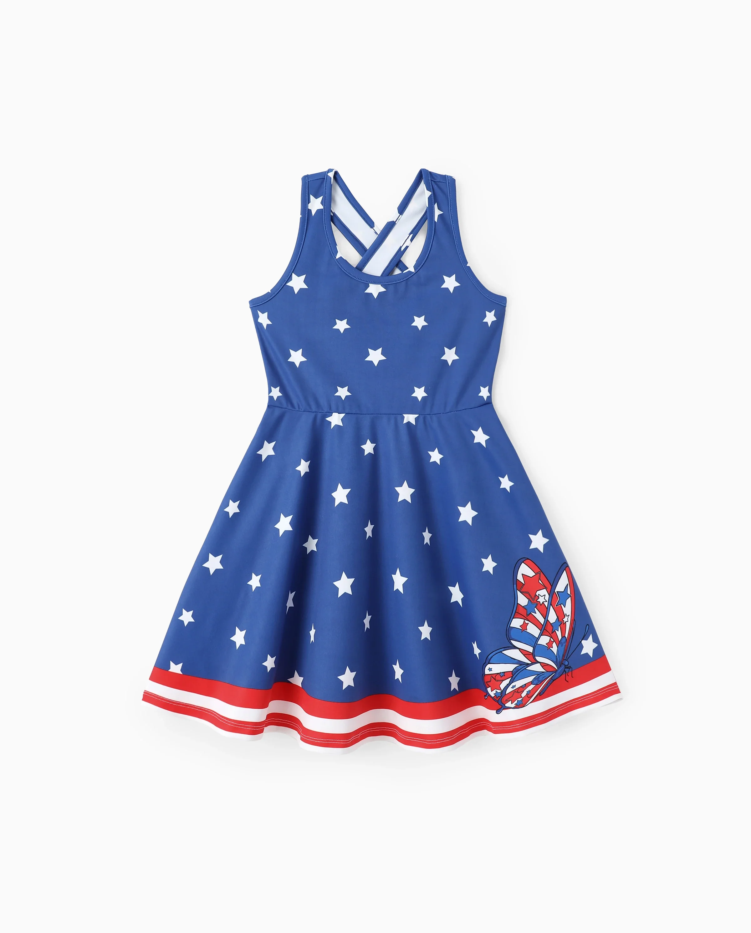 Independence Day Toddler Girls Patriotic Cherry/Star Print Casual Sleeveless Dress Dark Blue - Image 5