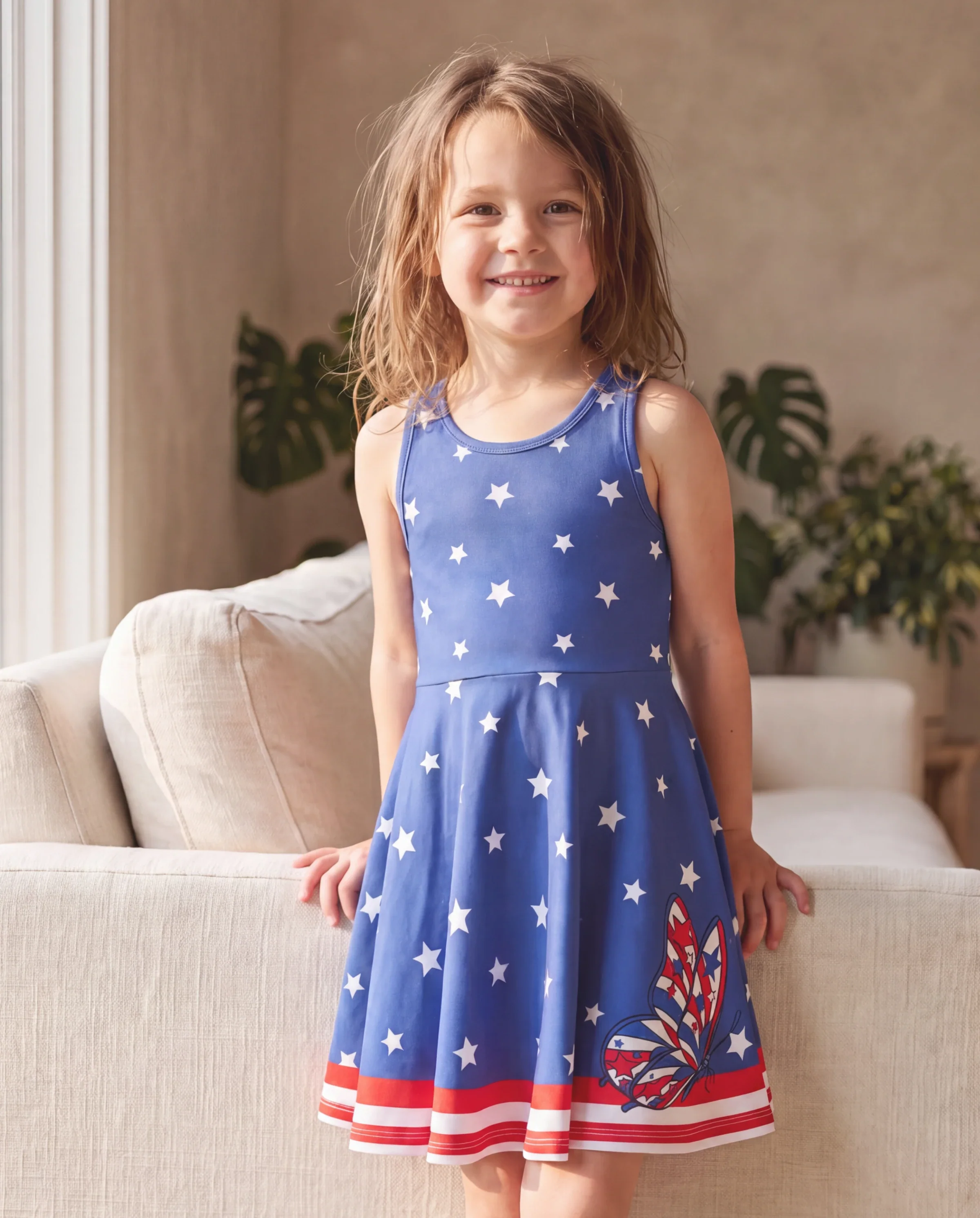 Independence Day Toddler Girls Patriotic Cherry/Star Print Casual Sleeveless Dress Dark Blue - Image 6