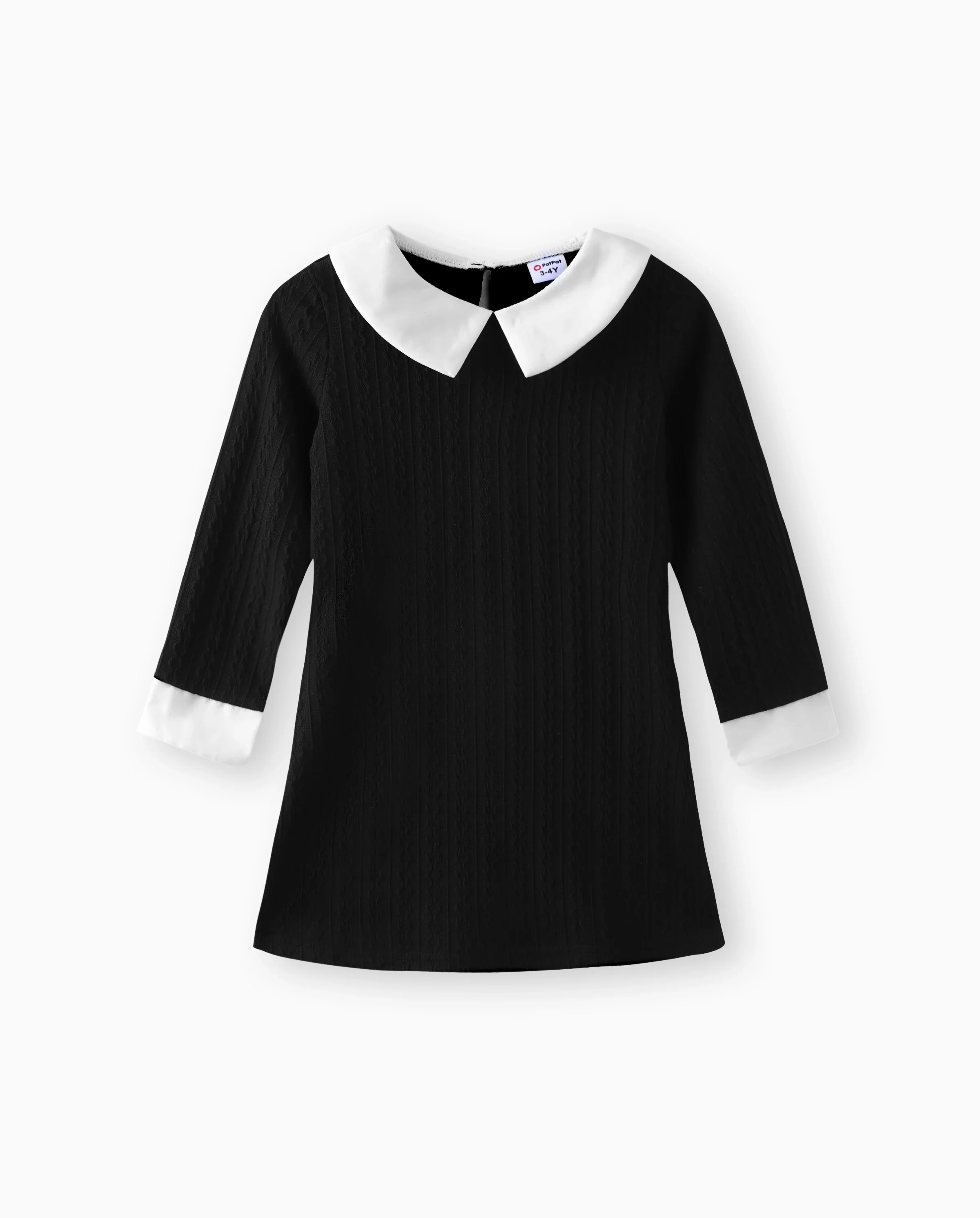 Kid Girl Avant-garde Solid Color Lapel Design Long Sleeve Dress Black - Image 6