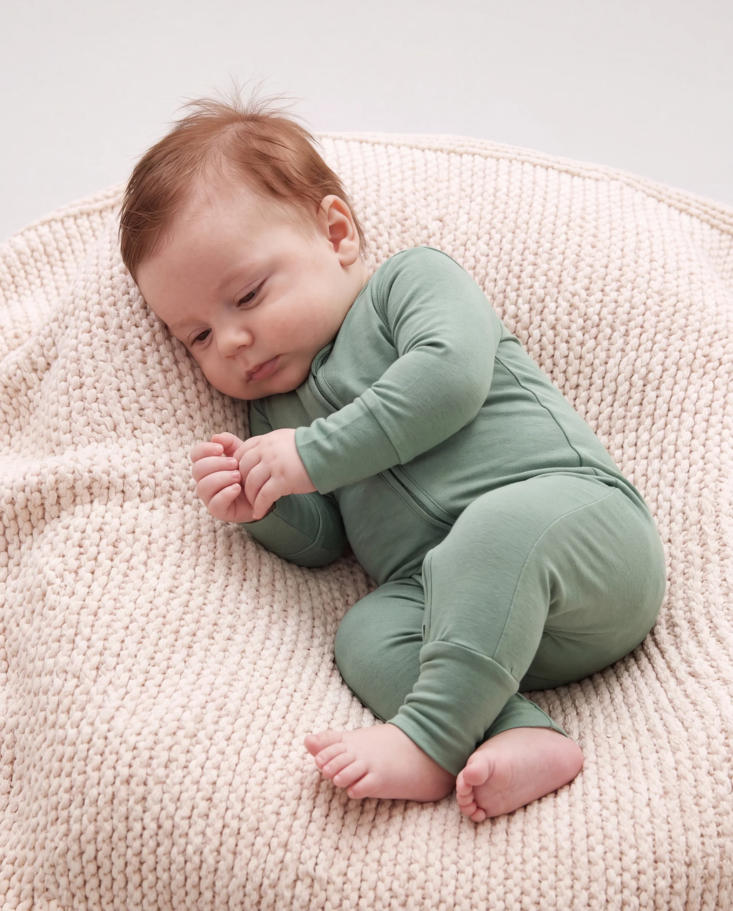 Kids Baby / Girl Bamboo Pajamas With Childlike Print (Snug-Fitting) Dark Green - Image 3