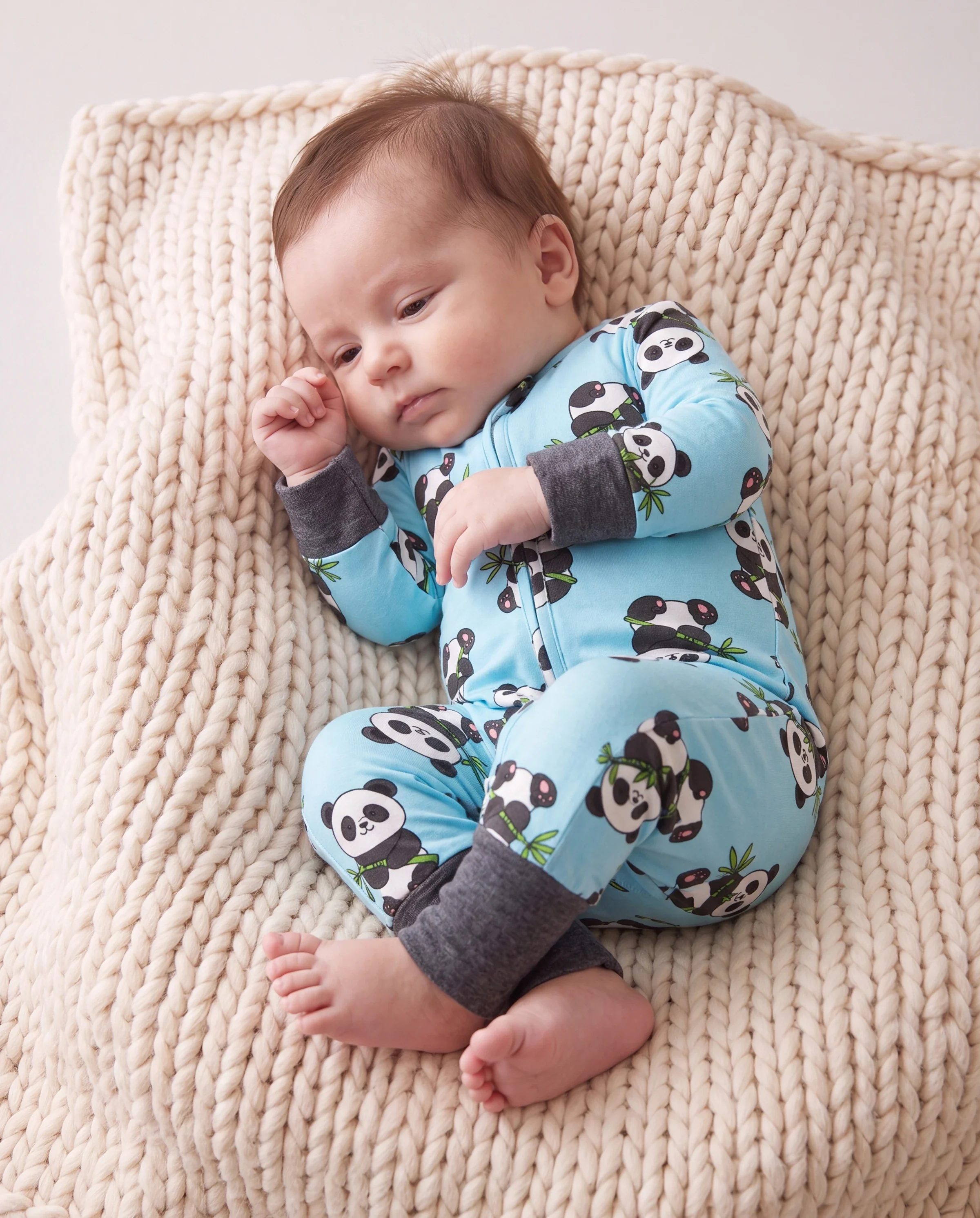 Kids Baby / Girl Bamboo Pajamas With Childlike Print (Snug-Fitting) Light Blue - Image 3