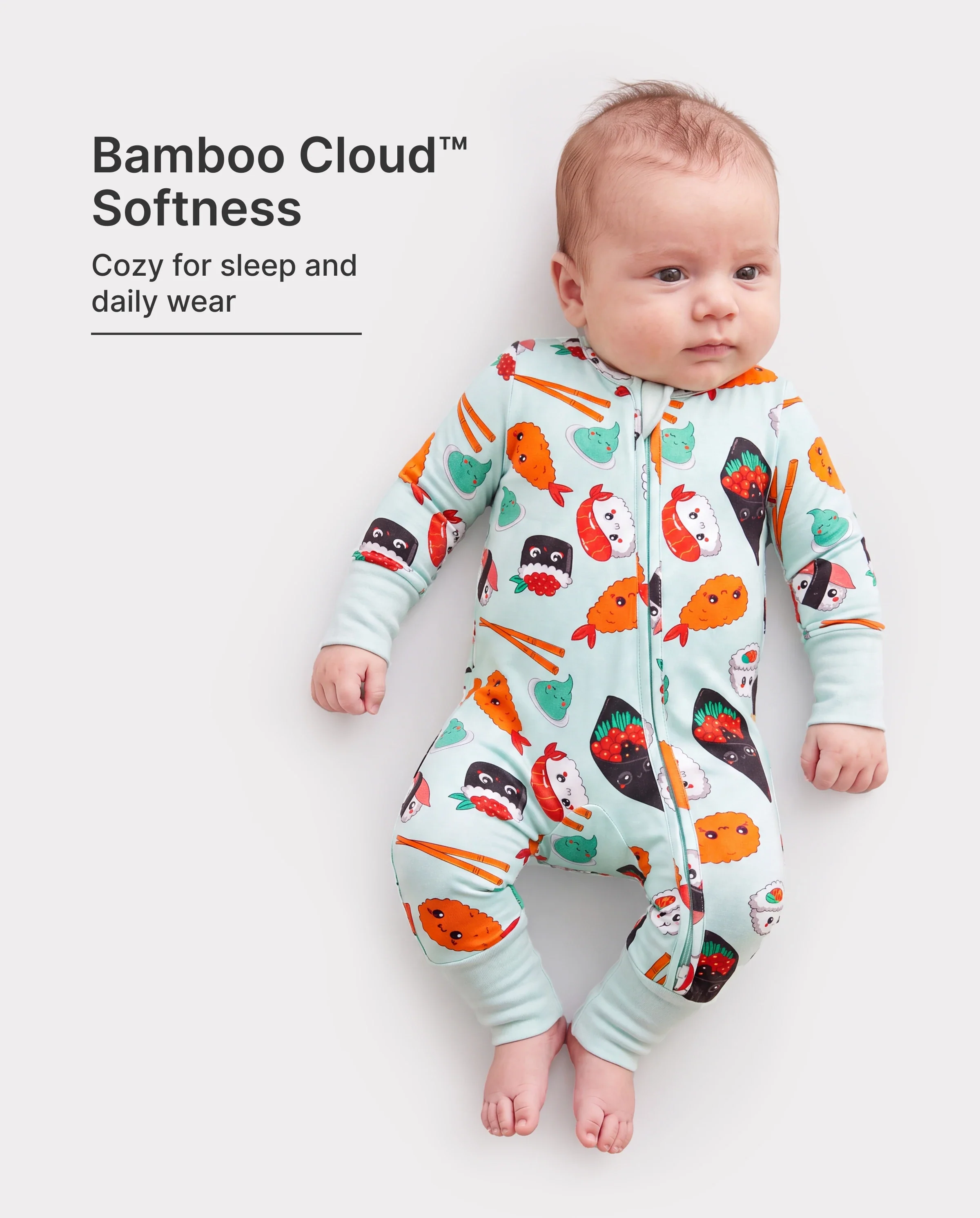 Kids Baby / Girl Bamboo Pajamas With Childlike Print (Snug-Fitting) Light Green - Image 2
