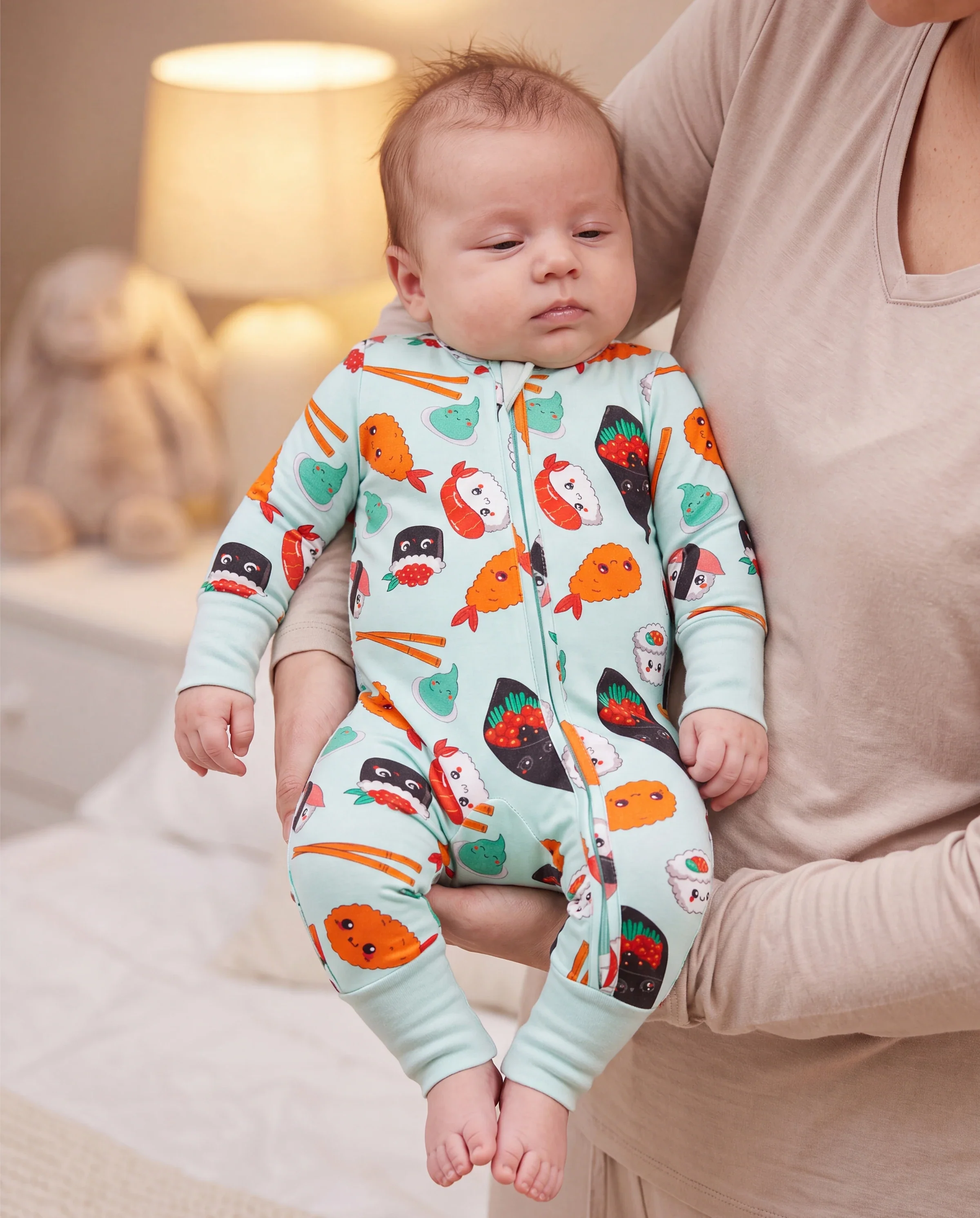Kids Baby / Girl Bamboo Pajamas With Childlike Print (Snug-Fitting) Light Green - Image 6