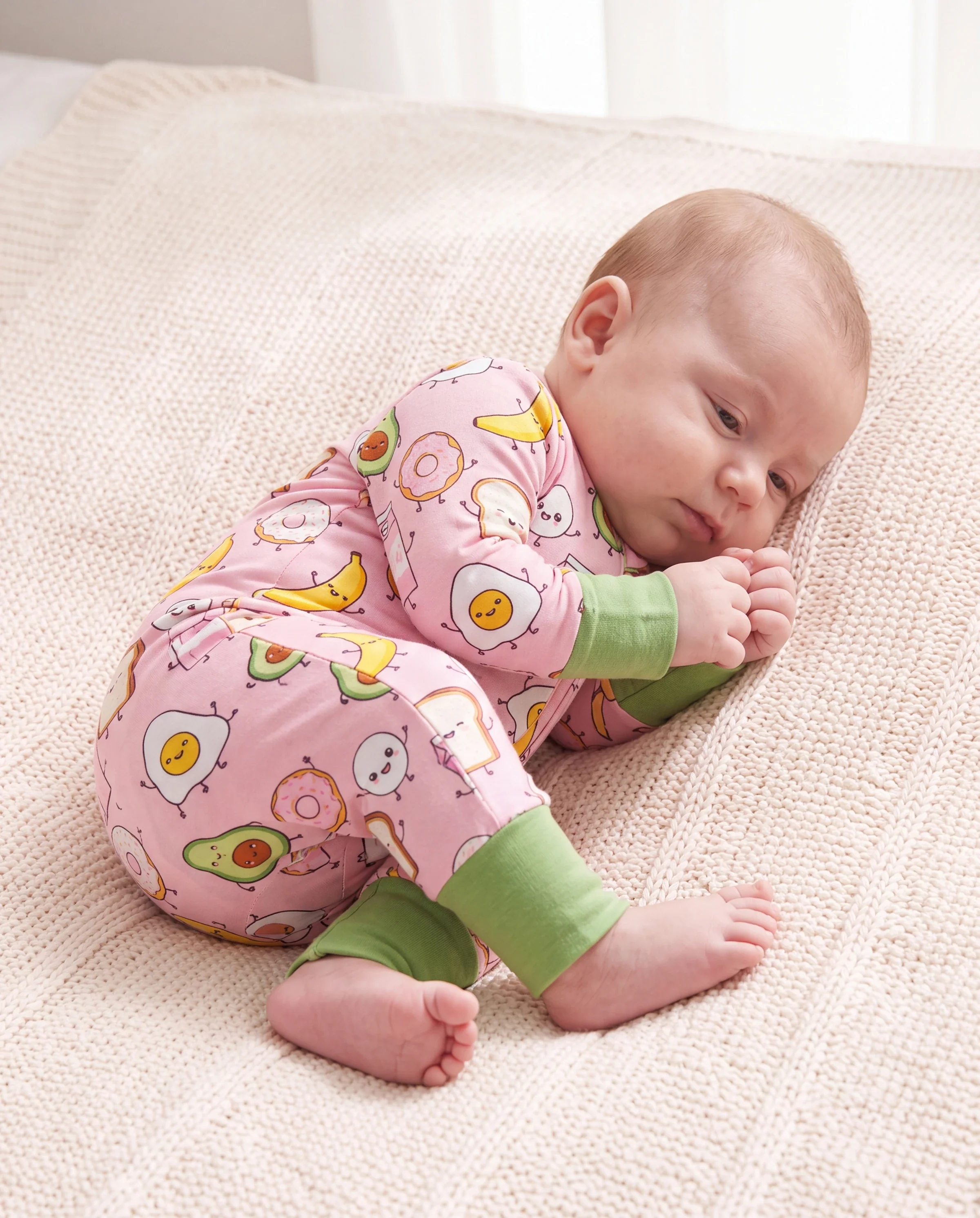 Kids Baby / Girl Bamboo Pajamas With Childlike Print (Snug-Fitting) Peach Pink - Image 3