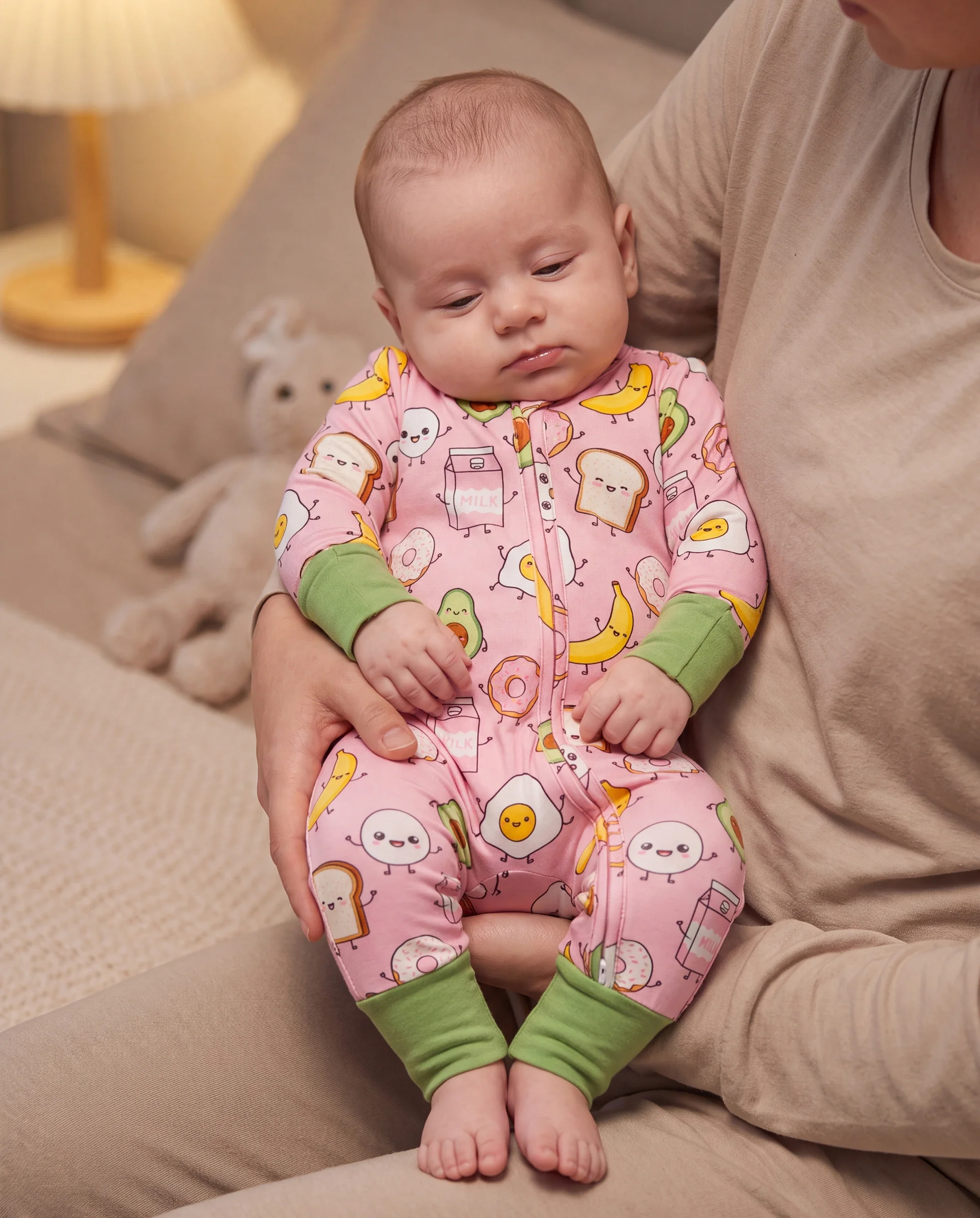 Kids Baby / Girl Bamboo Pajamas With Childlike Print (Snug-Fitting) Peach Pink - Image 6