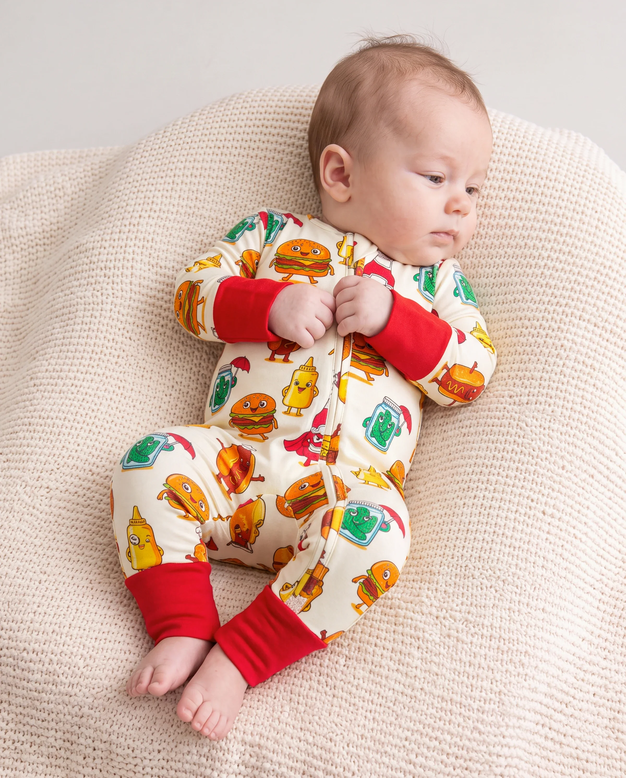 Kids Baby / Girl Bamboo Pajamas With Childlike Print (Snug-Fitting) Red - Image 3