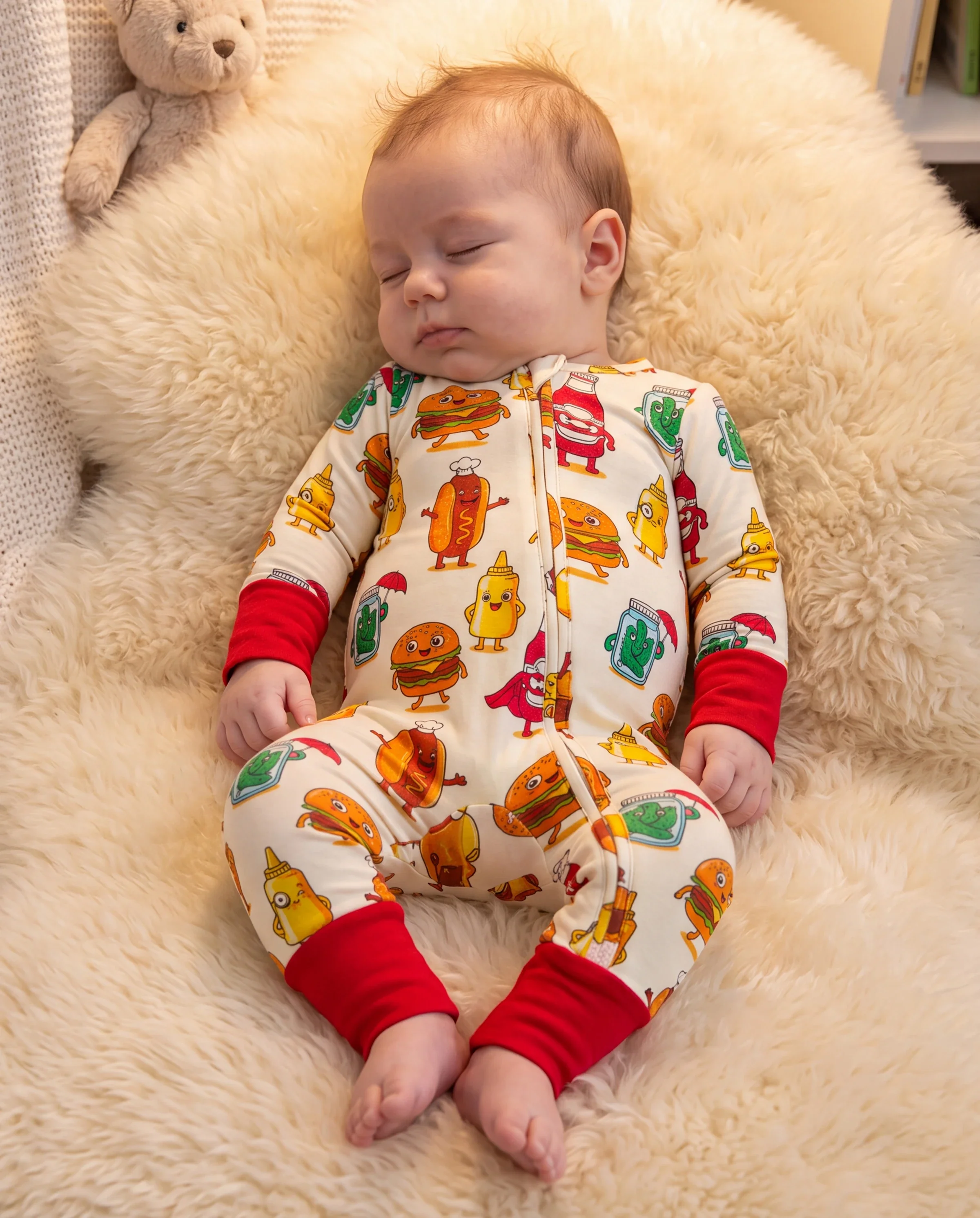 Kids Baby / Girl Bamboo Pajamas With Childlike Print (Snug-Fitting) Red - Image 6