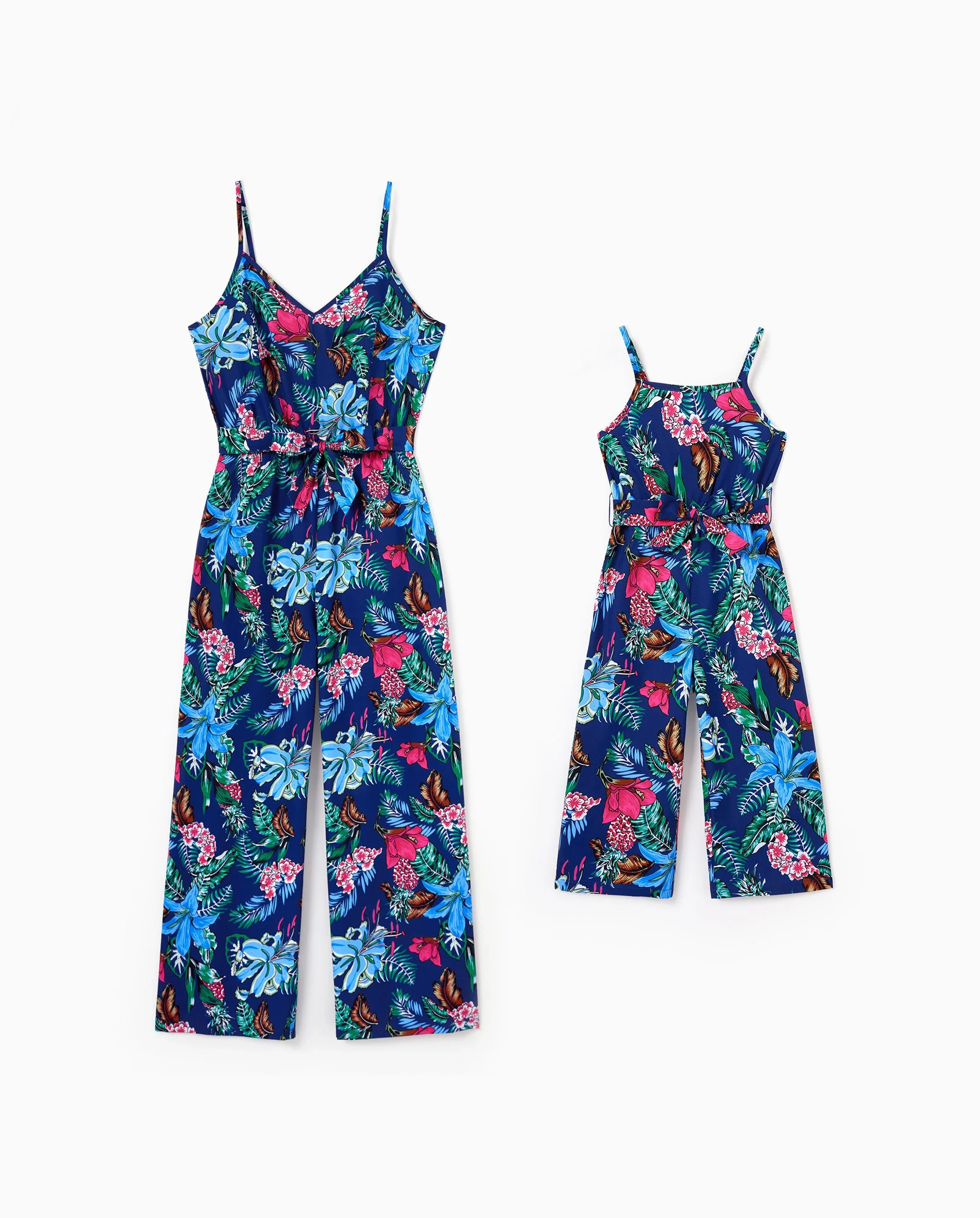 Matching Family Floral Print Sleeveless Cami Jumpsuit for Mommy & Me  Deep Blue - Image 7