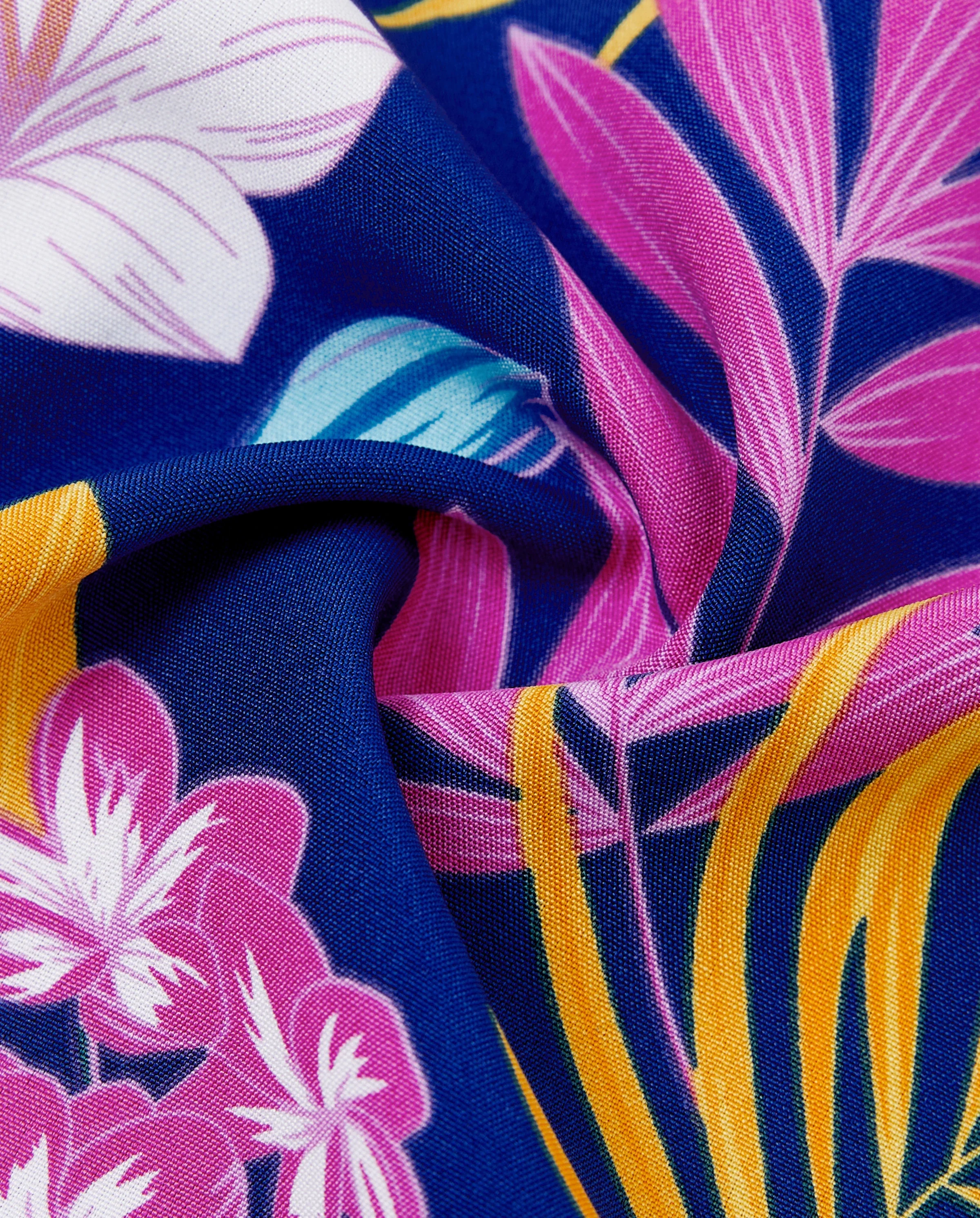 Matching Family Hawaiian Outfits Tropical Floral Print Strap Dress or Short-sleeve Shirts & Shorts Set Summer Beachwear Set for Vacation Deep Blue - Image 6