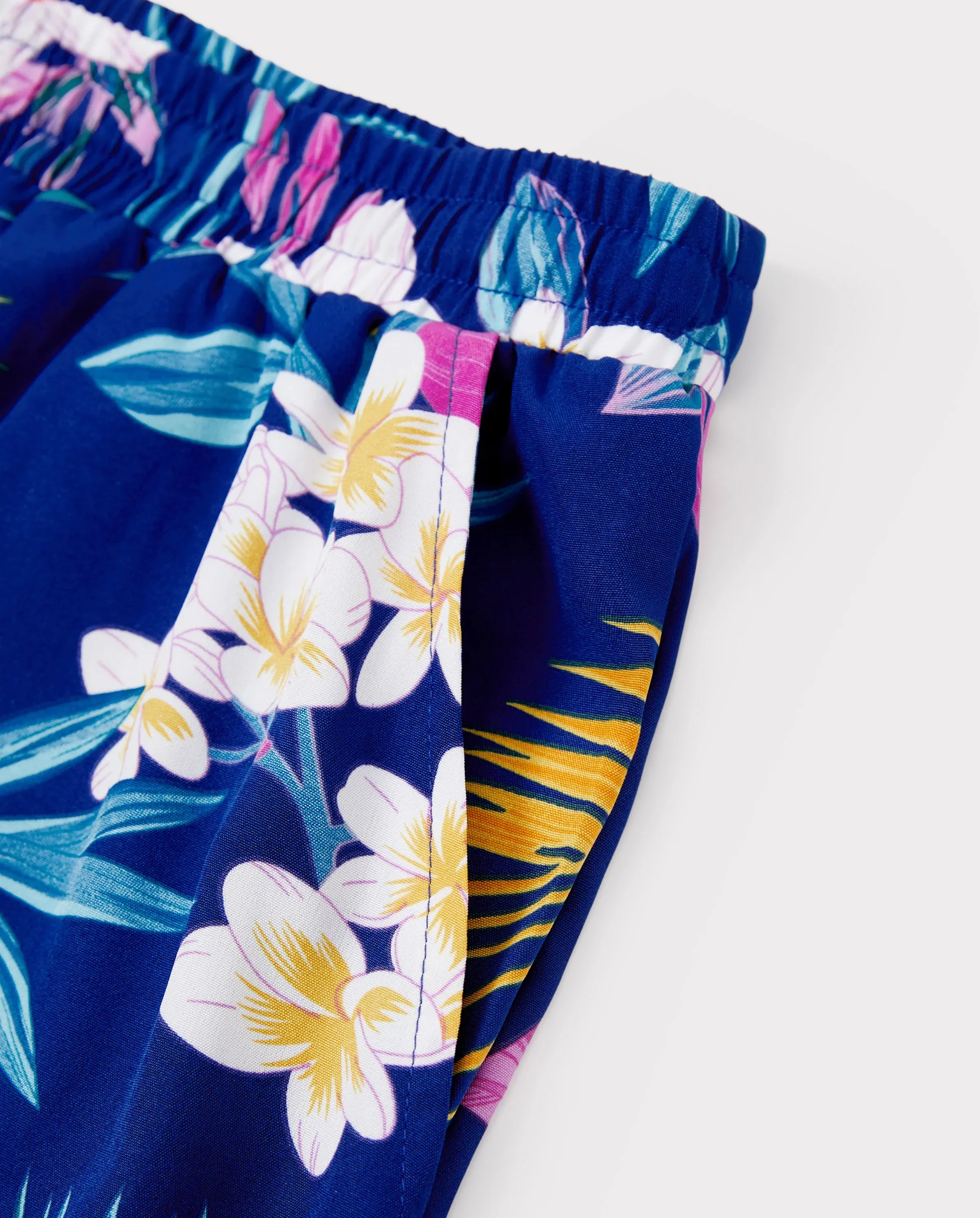 Matching Family Hawaiian Outfits Tropical Floral Print Strap Dress or Short-sleeve Shirts & Shorts Set Summer Beachwear Set for Vacation Deep Blue - Image 8