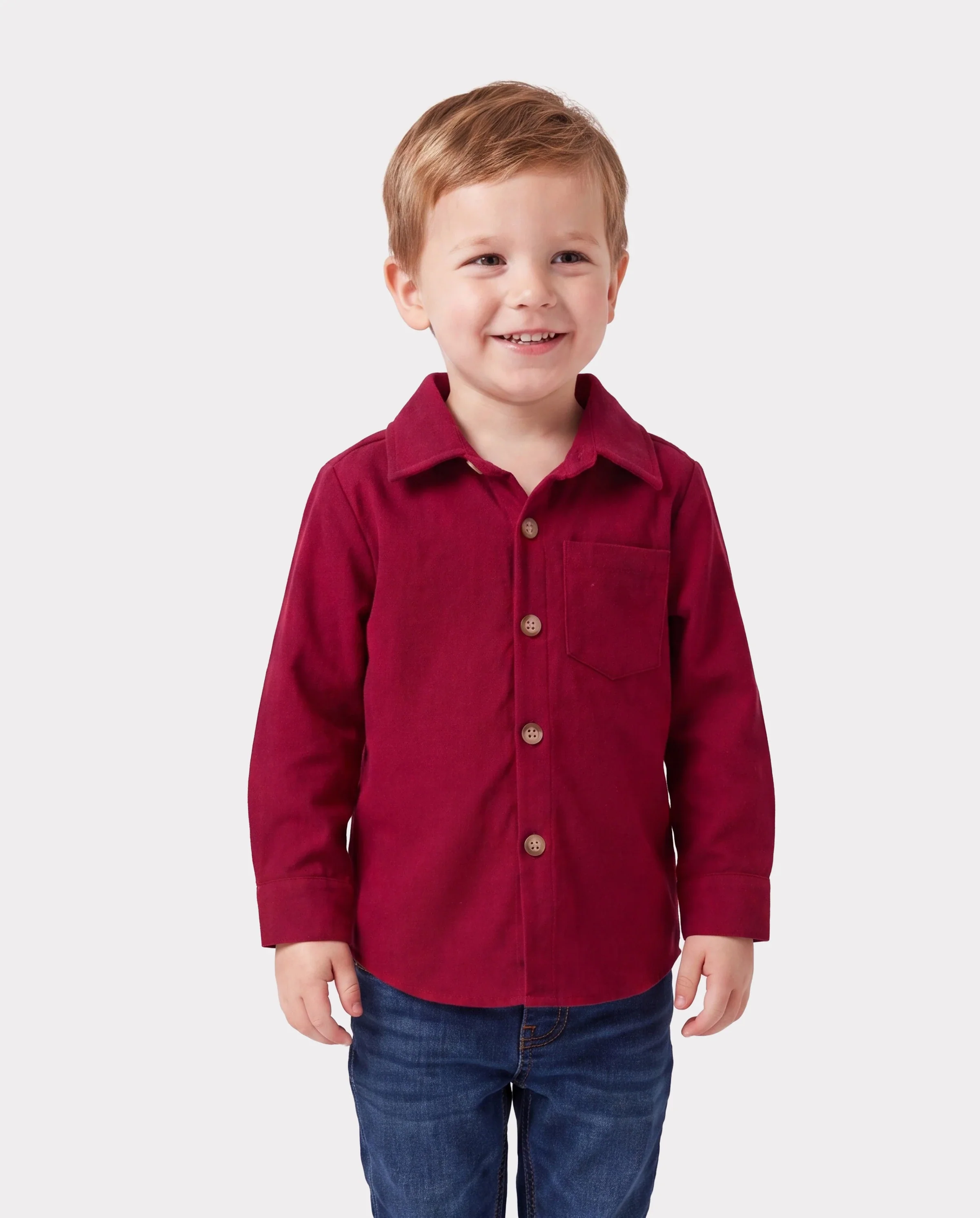 Matching Family Outfit Set Long-sleeve Shirt and Off Shoulder Long-sleeve Plaid Splicing Knitted Dress Burgundy - Image 4