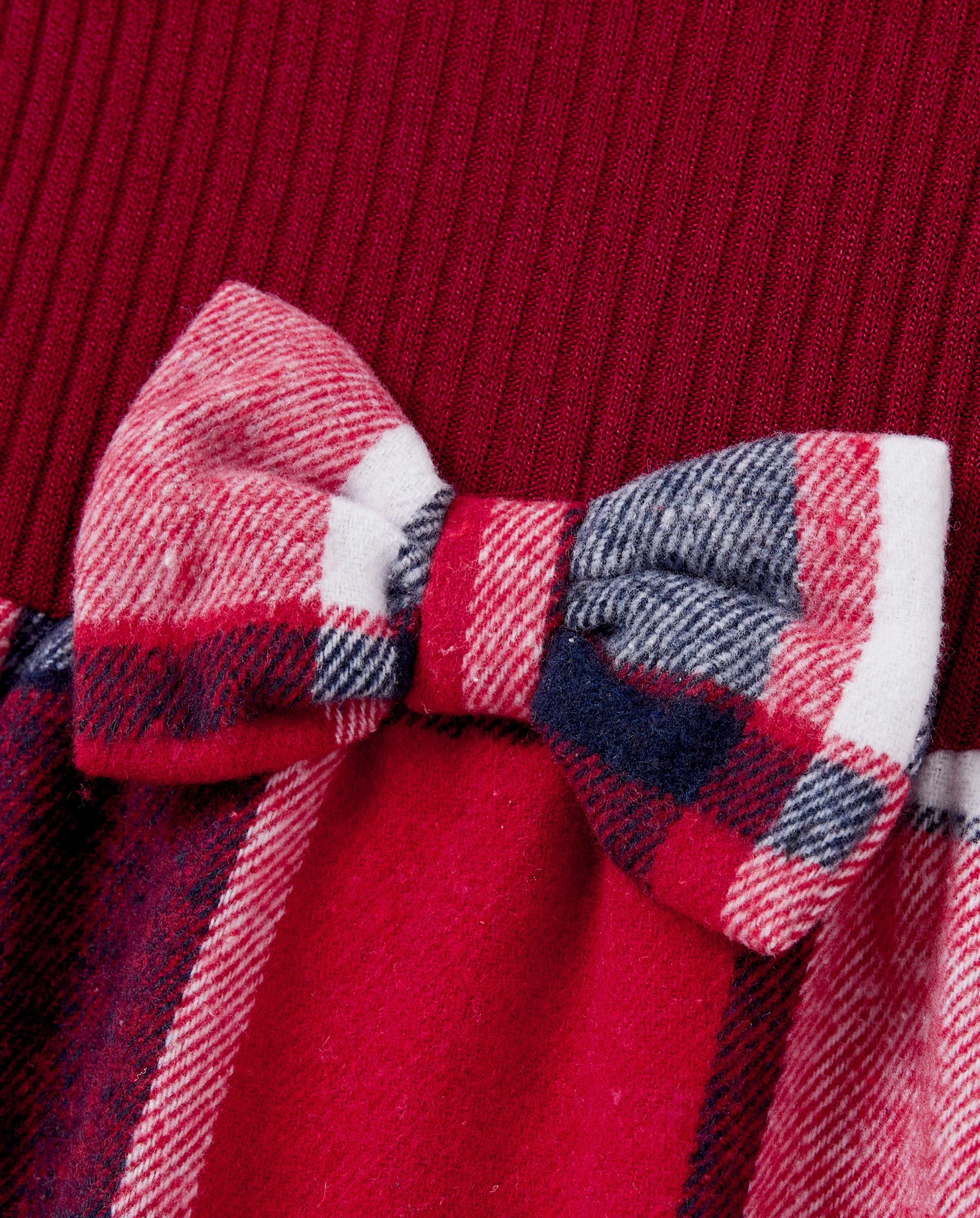 Matching Family Outfit Set Long-sleeve Shirt and Off Shoulder Long-sleeve Plaid Splicing Knitted Dress Burgundy - Image 8