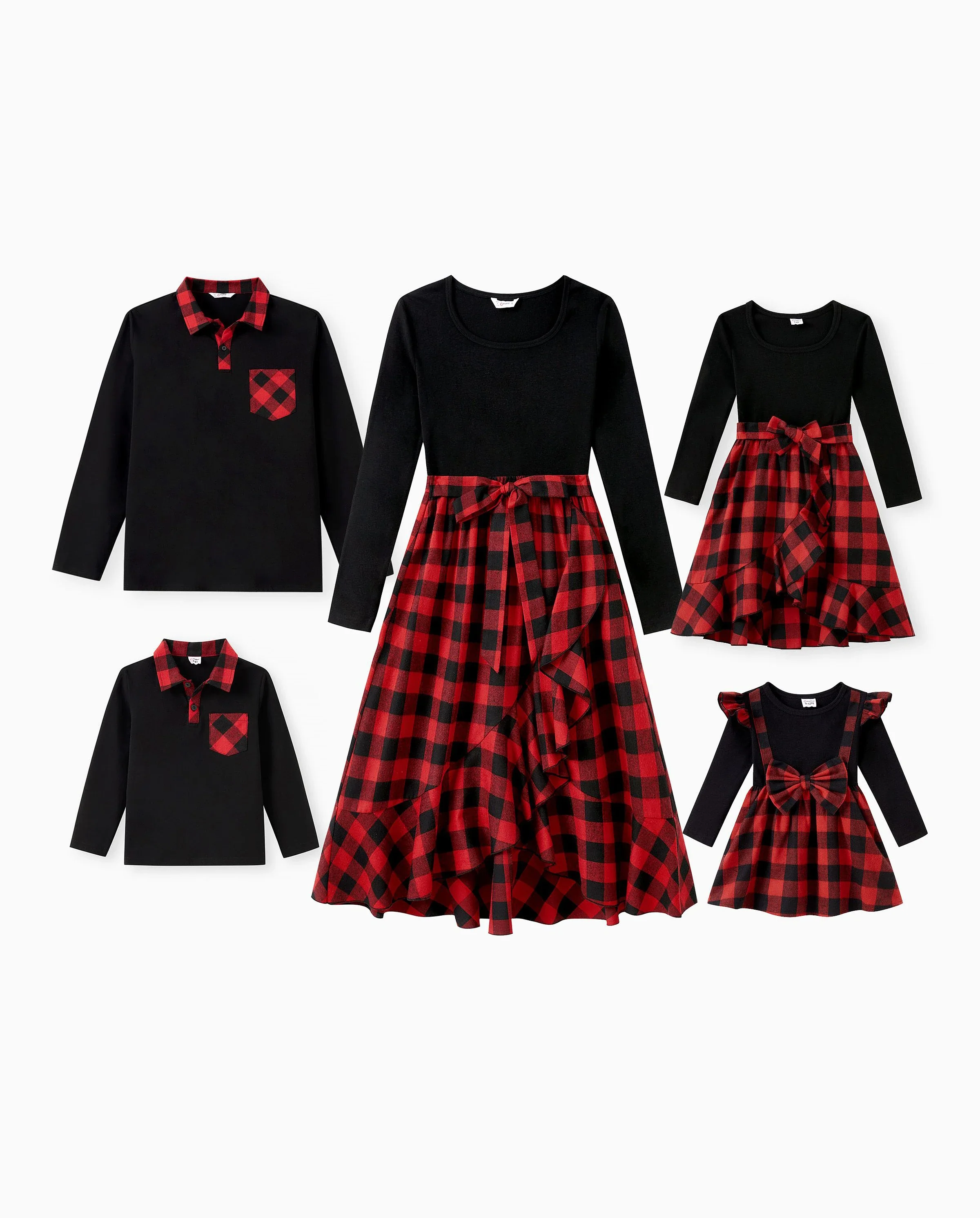 Matching Family Outfits Black and Red Plaid Co-ord Sets Hi-Low Flowy Hemline redblack - Image 10