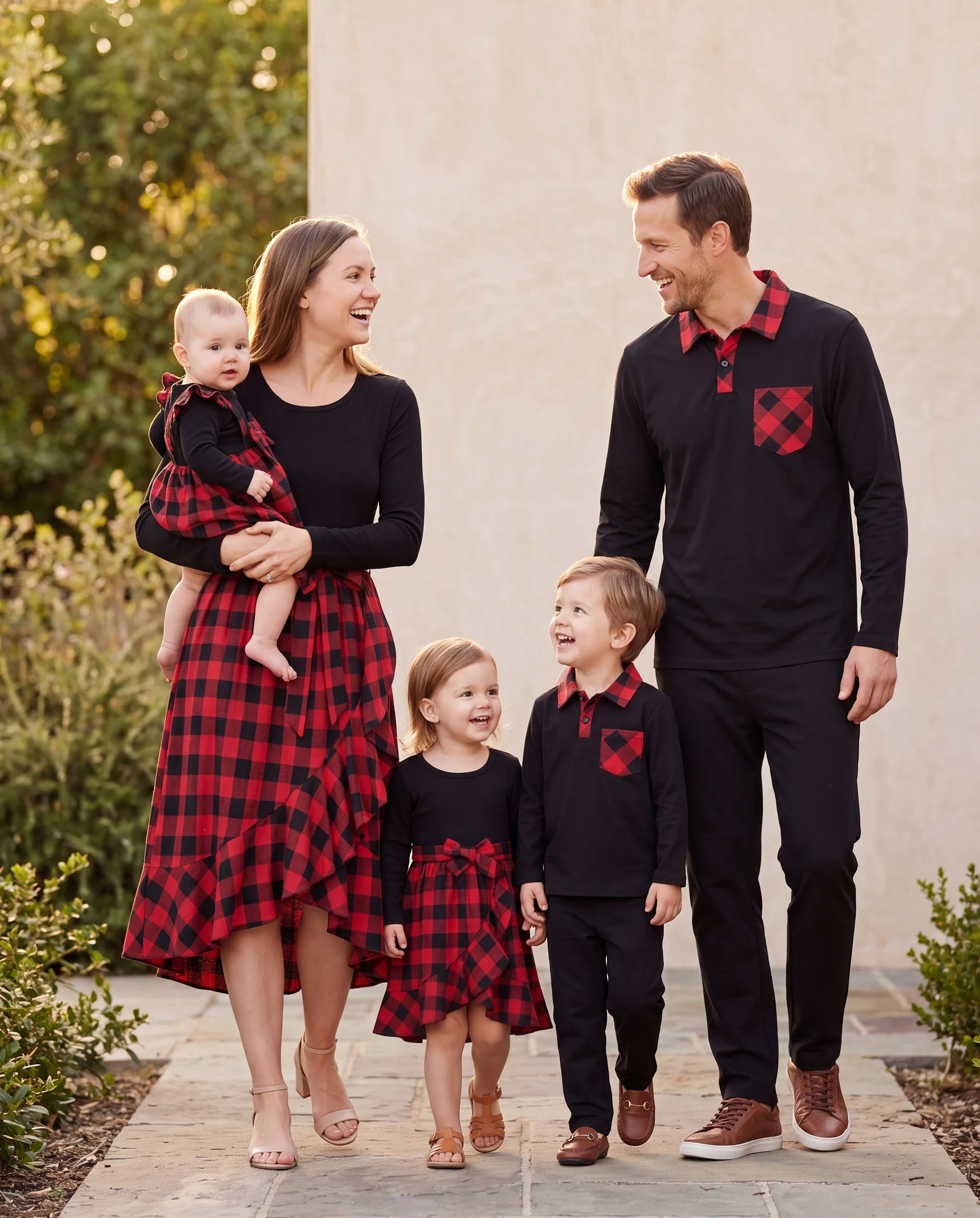 Matching Family Outfits Black and Red Plaid Co-ord Sets Hi-Low Flowy Hemline redblack - Image 11