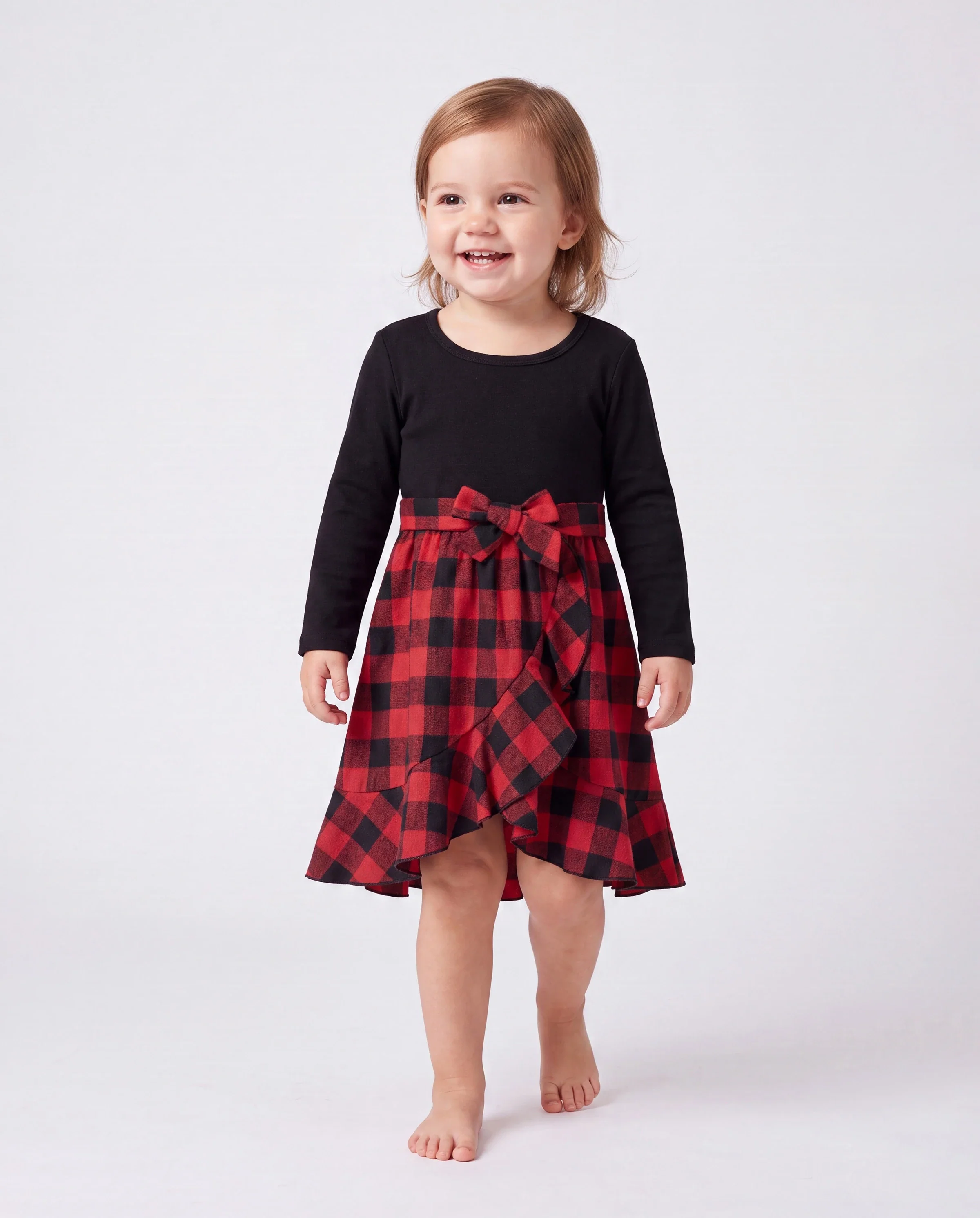 Matching Family Outfits Black and Red Plaid Co-ord Sets Hi-Low Flowy Hemline redblack - Image 3