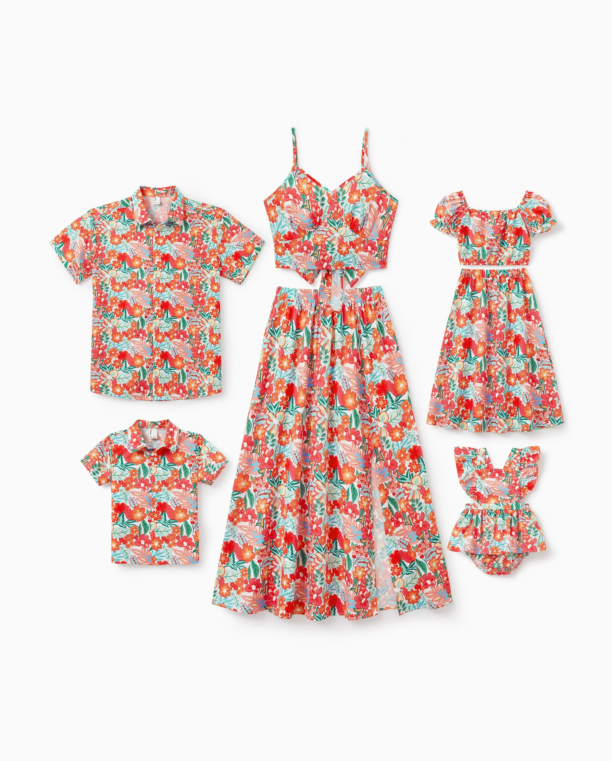 Matching Family Outfits Hawaiian Floral Print Shirts & Sleeveless Strap Top and Skirt Co-ord Set Multi-color - Image 10