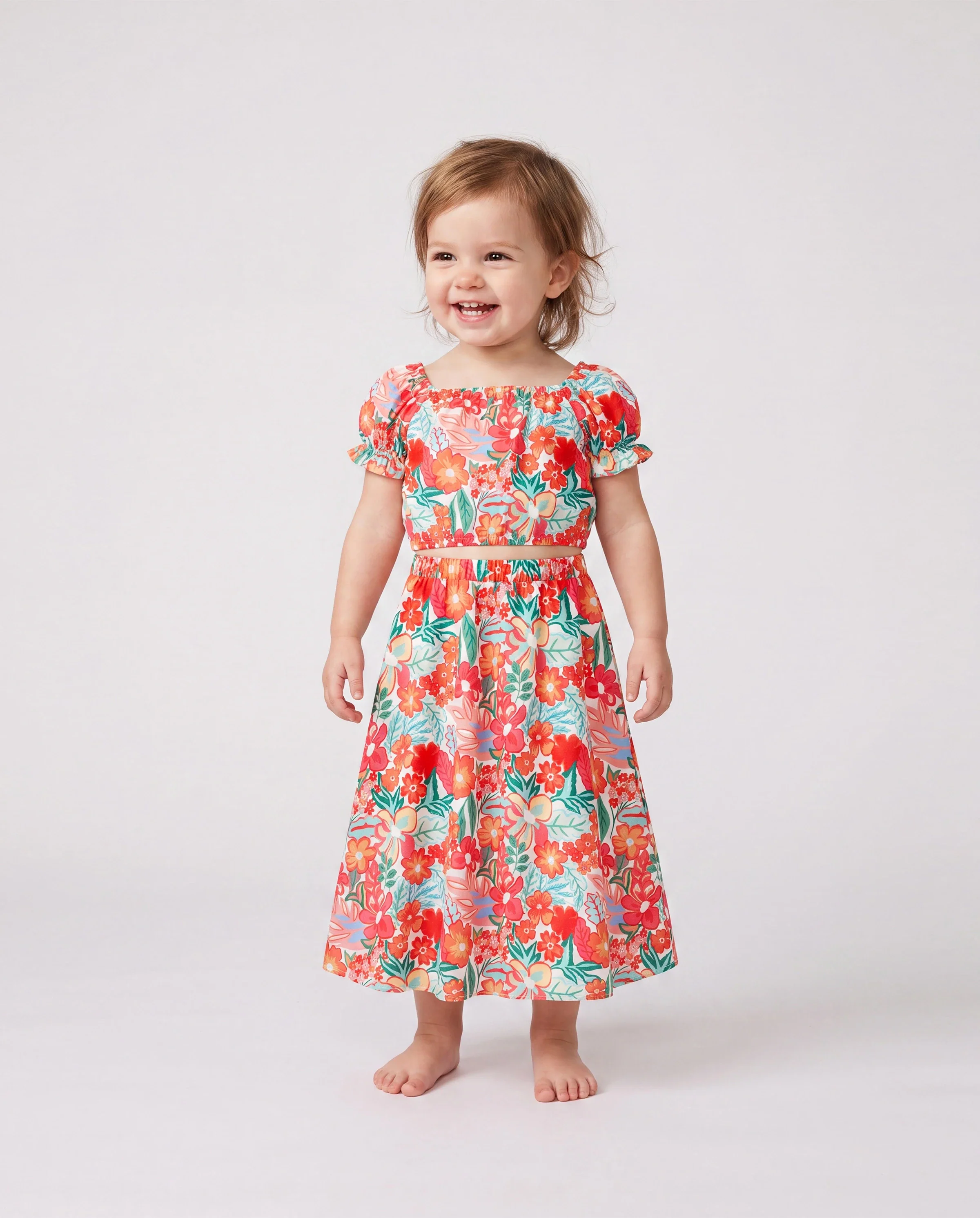 Matching Family Outfits Hawaiian Floral Print Shirts & Sleeveless Strap Top and Skirt Co-ord Set Multi-color - Image 3