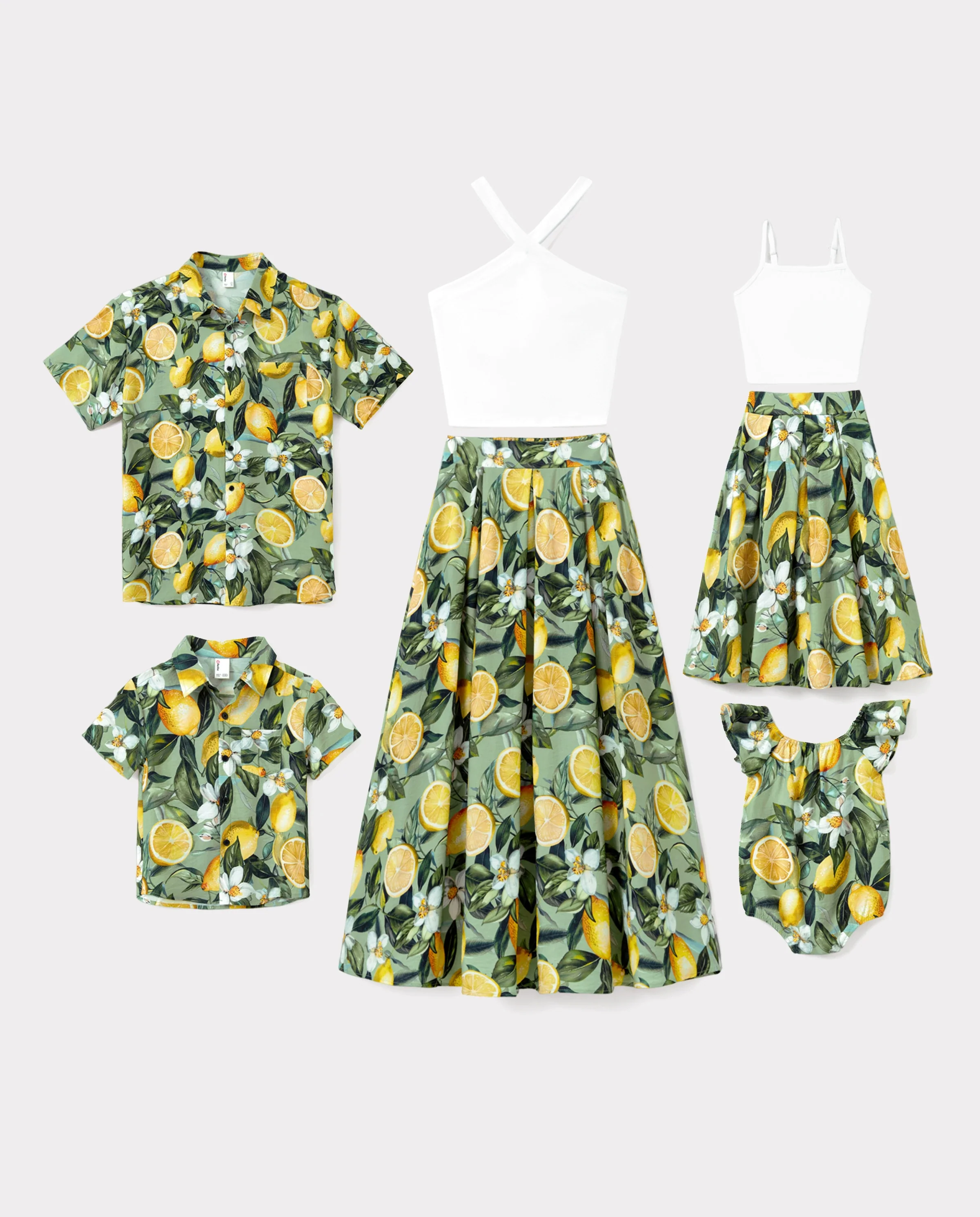 Matching Family Outfits Lemon Print Hawaiian Shirts & Summer Dresses Tropical Vacation Clothes for Men, Women & Kids Green - Image 10